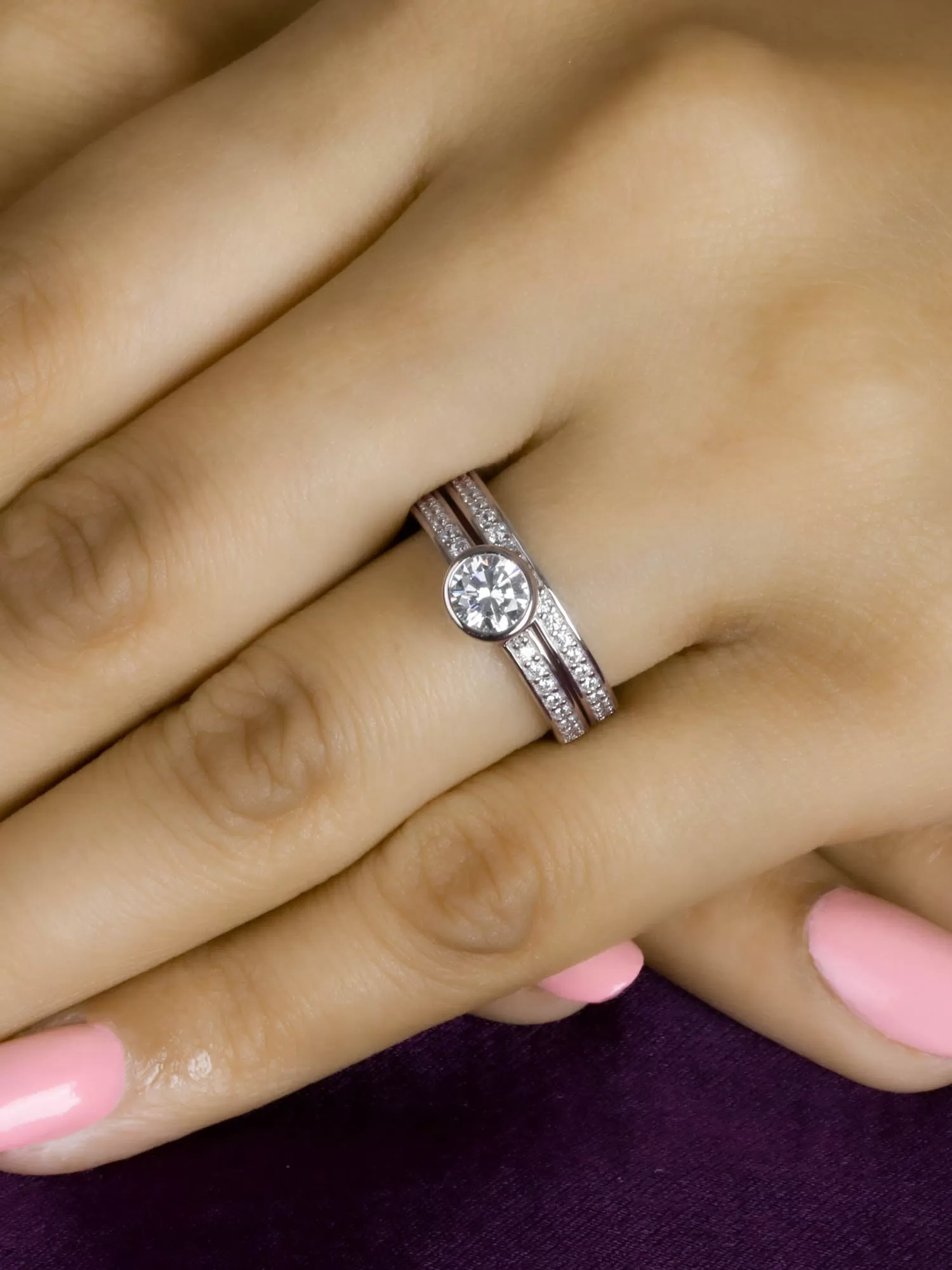 1 Carat American Diamond Solitaire Ring With A Band