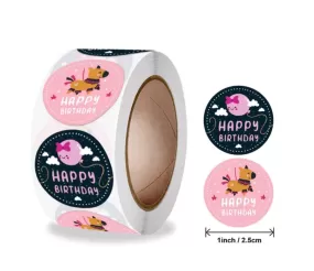 1 Inch Happy Birthday Stickers Roll pattern 2