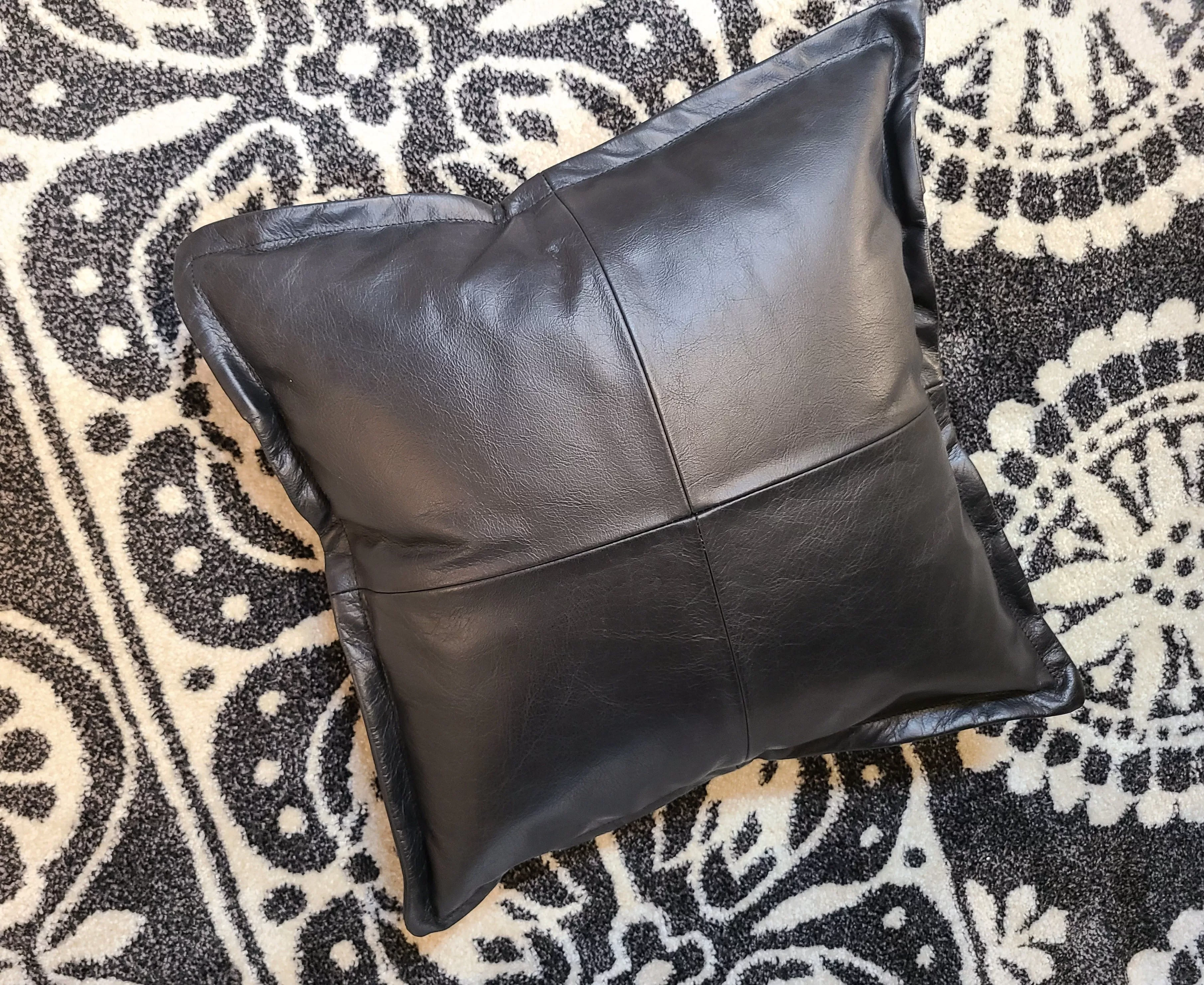 100% Lambskin Leather Black Throw Pillow Cover - 20 x 20