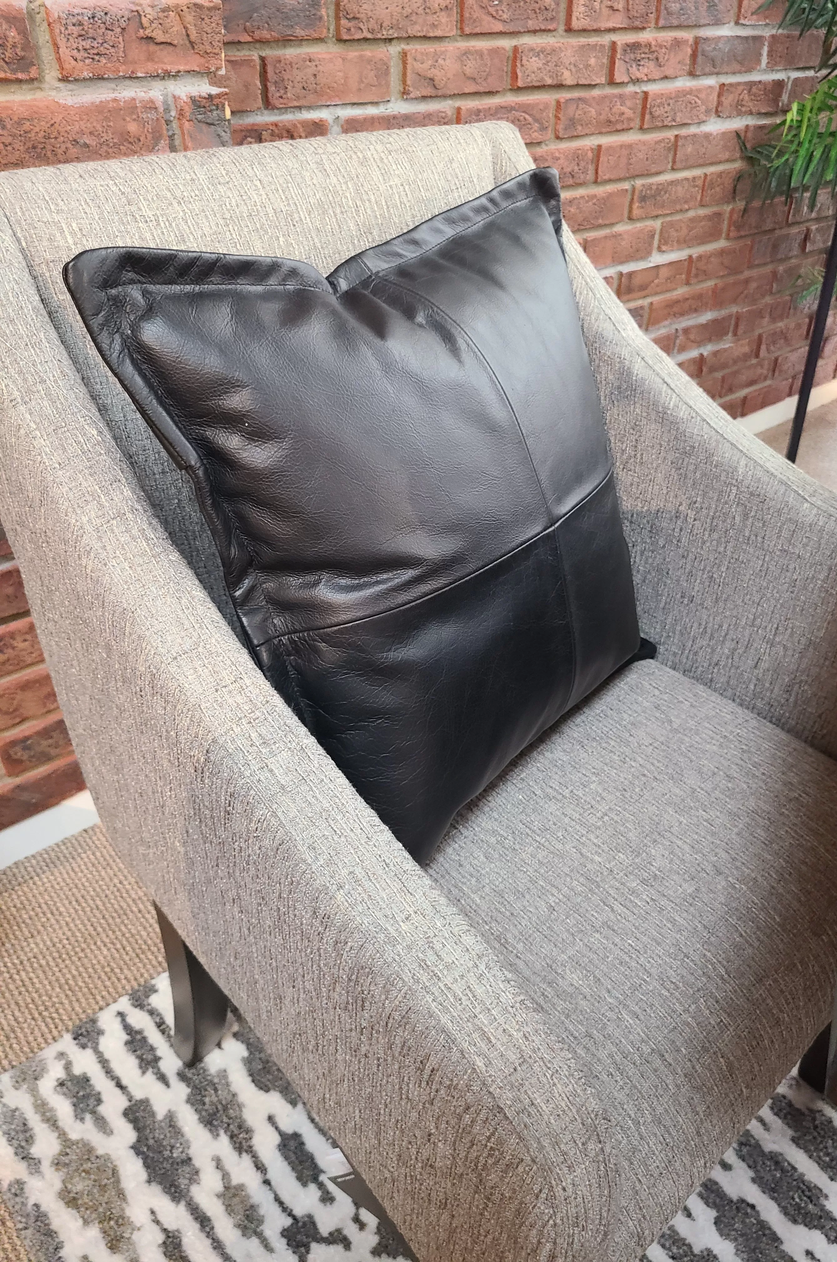 100% Lambskin Leather Black Throw Pillow Cover - 20 x 20