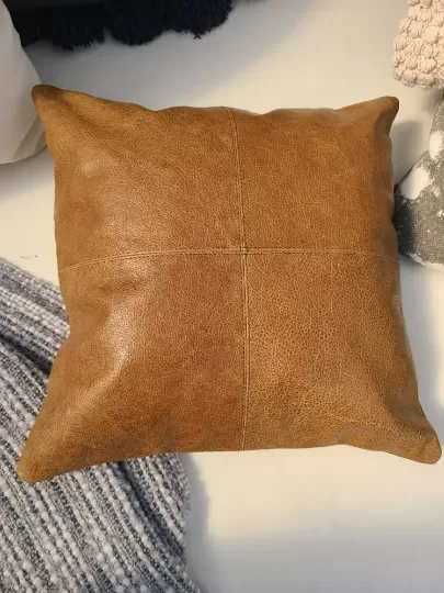 100% Leather Camel Brown Throw Pillow Cover - 16 x 16