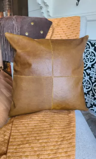 100% Leather Camel Brown Throw Pillow Cover - 18 x 18