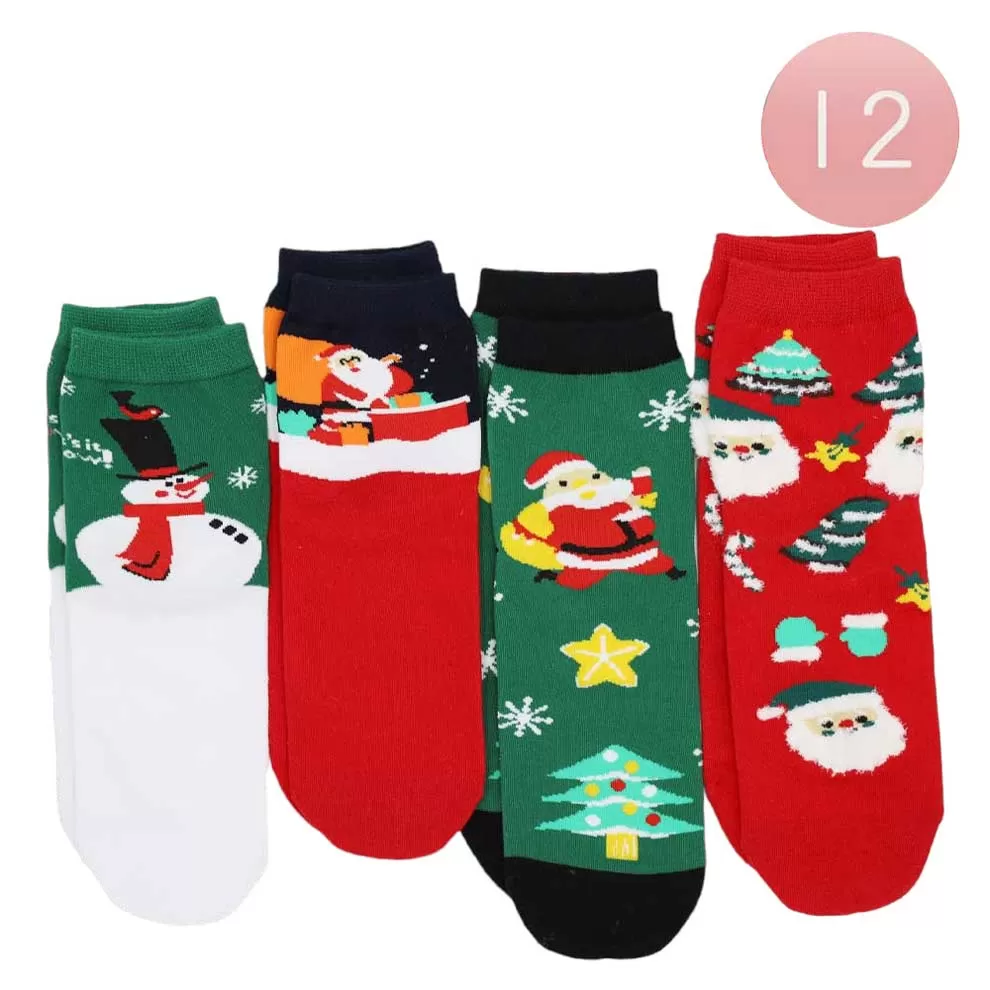 12Pairs Gingerbread Rudolph Santa Snowman Snowflake Socks