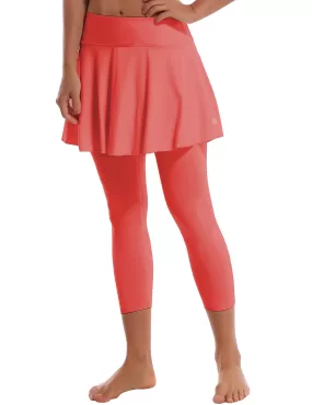 19" Capris Tennis Golf Skirted Leggings with Pockets coral