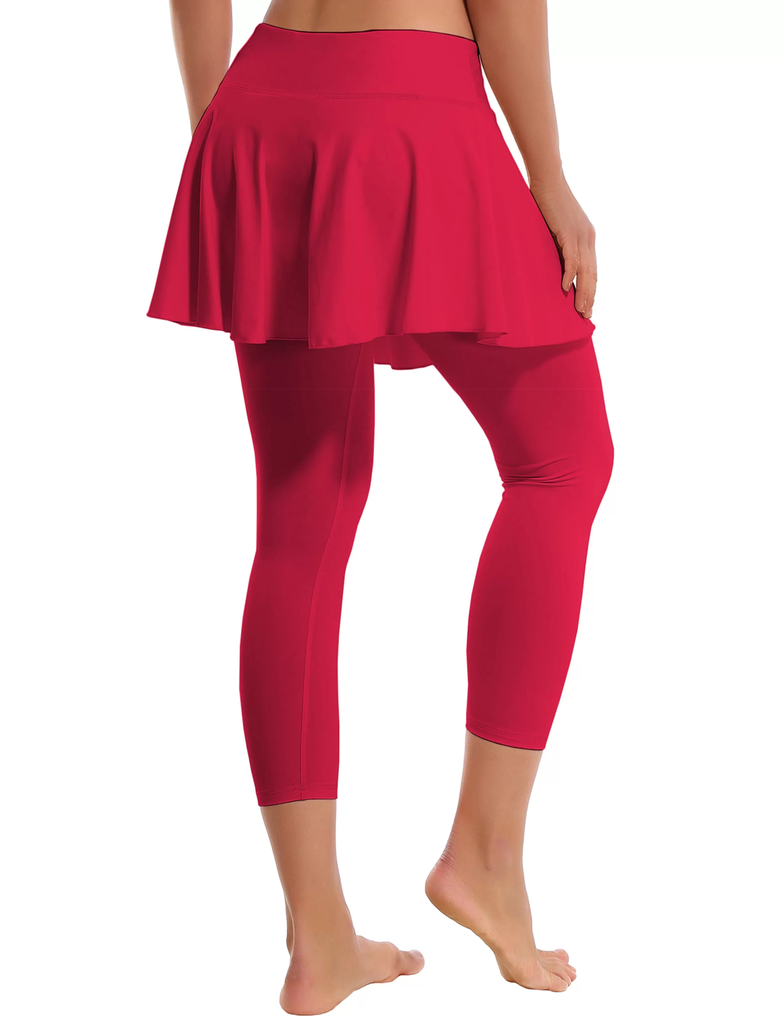 19" Capris Tennis Golf Skirted Leggings with Pockets rosecoral