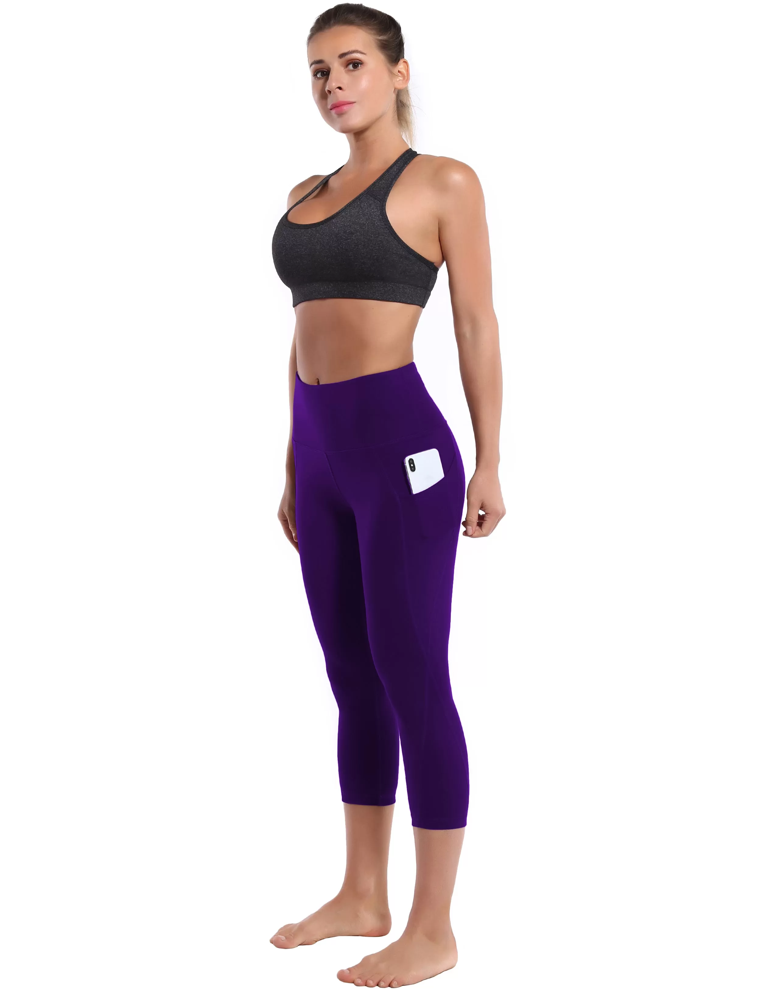 19" High Waist Side Pockets Capris eggplantpurple