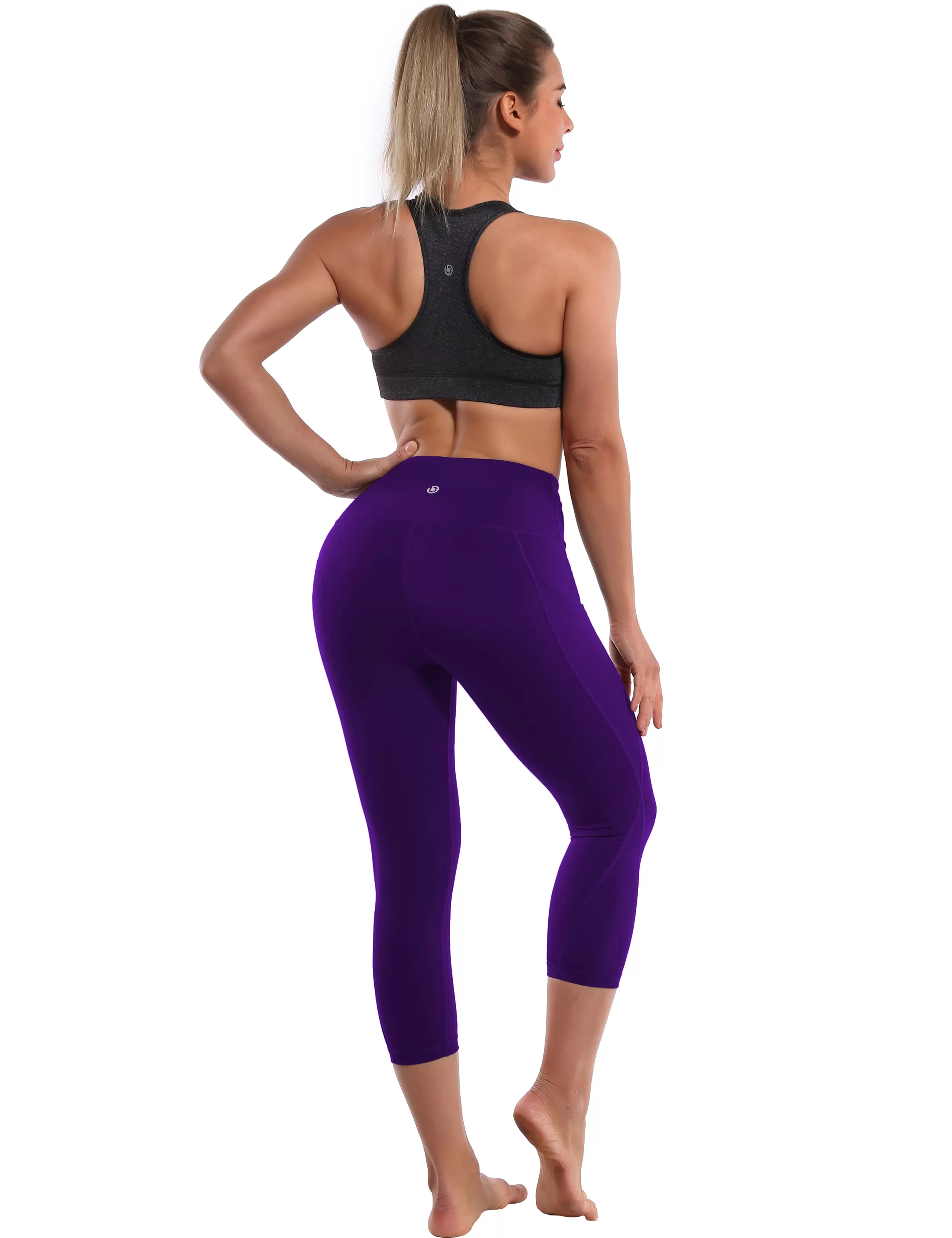 19" High Waist Side Pockets Capris eggplantpurple