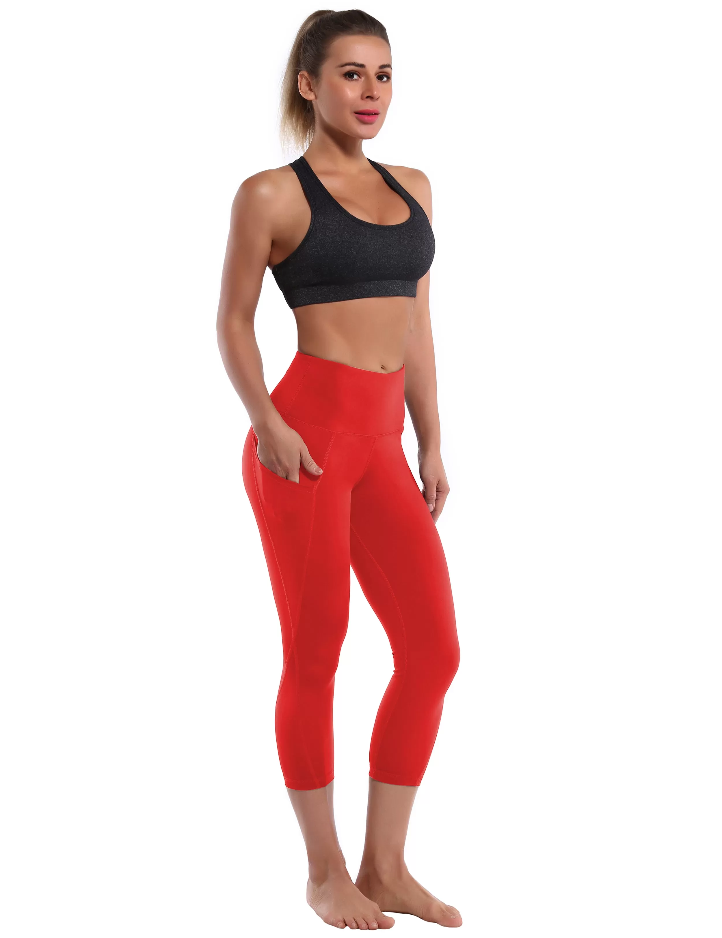 19" High Waist Side Pockets Capris scarlet