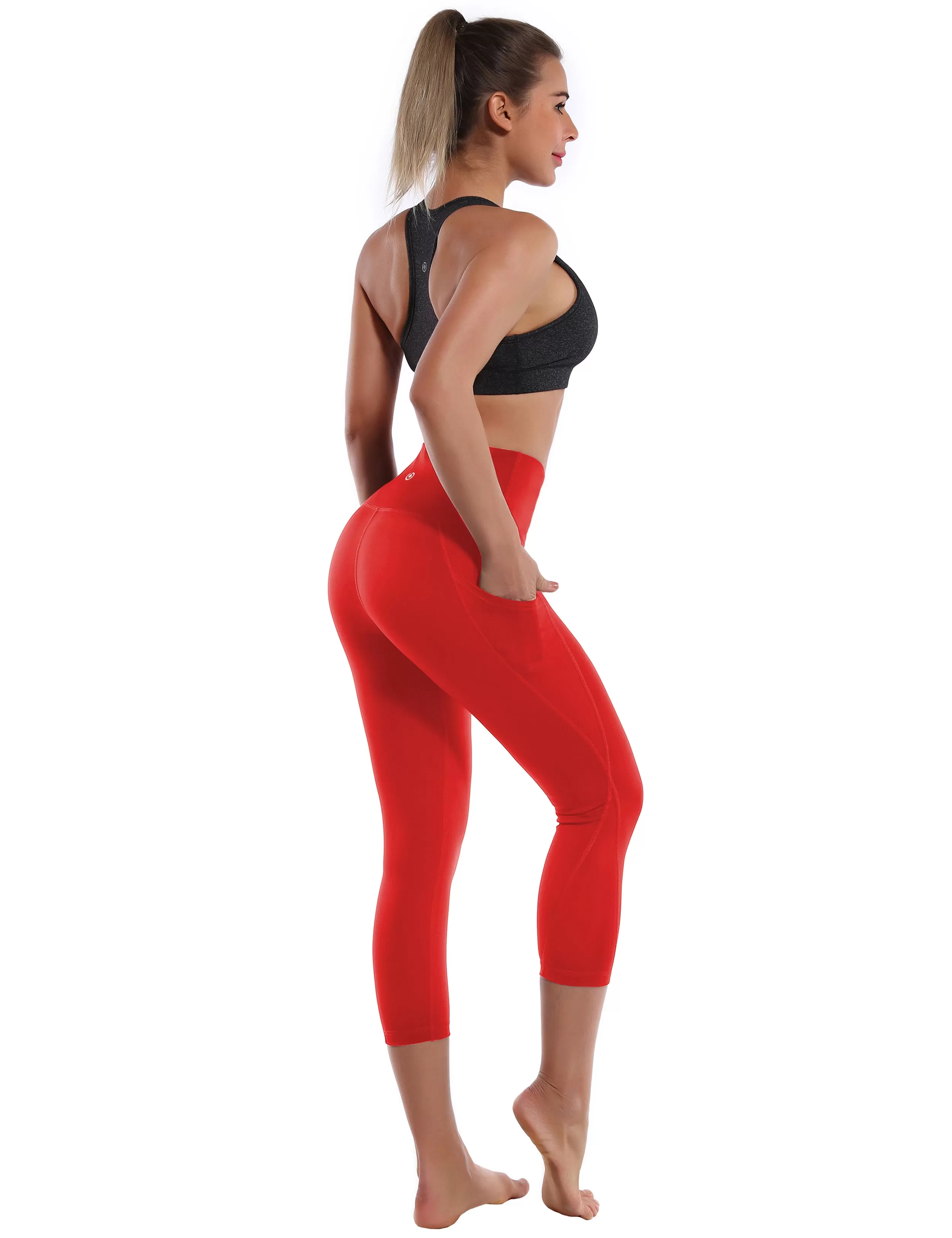 19" High Waist Side Pockets Capris scarlet