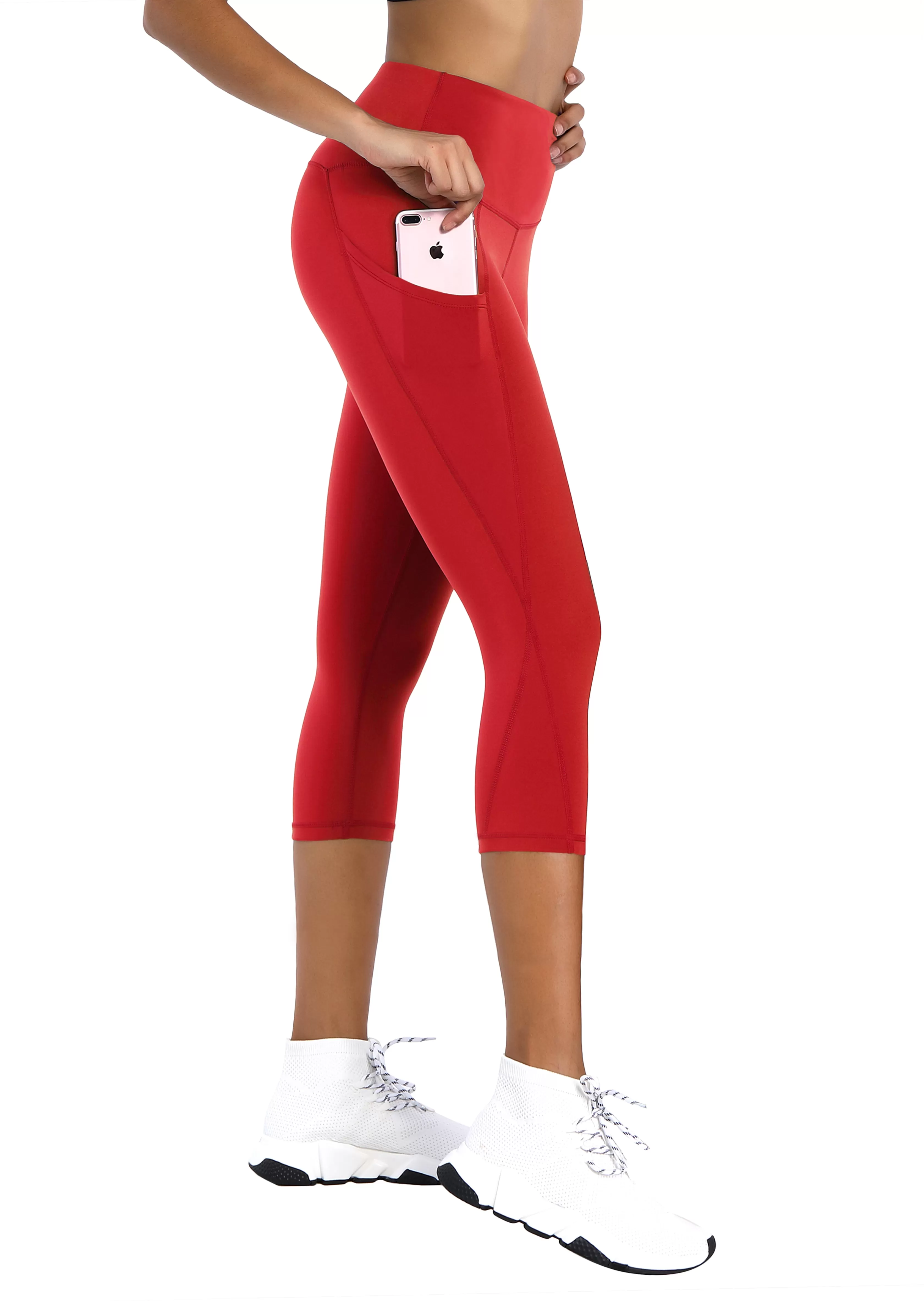 19" High Waist Side Pockets Capris scarlet