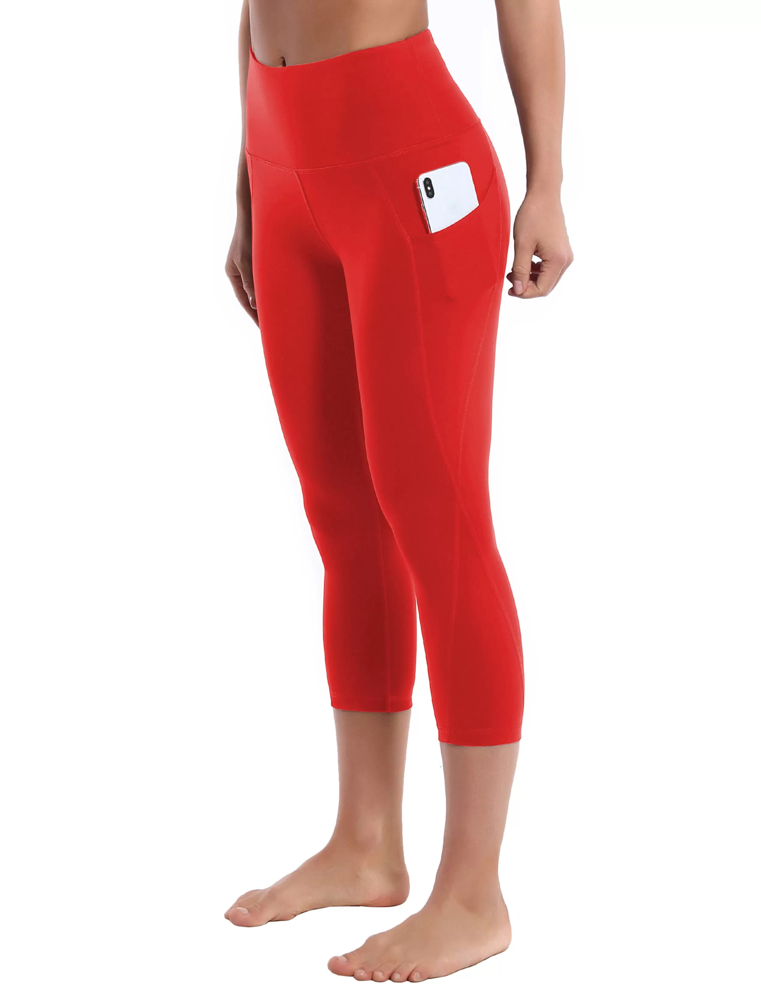 19" High Waist Side Pockets Capris scarlet