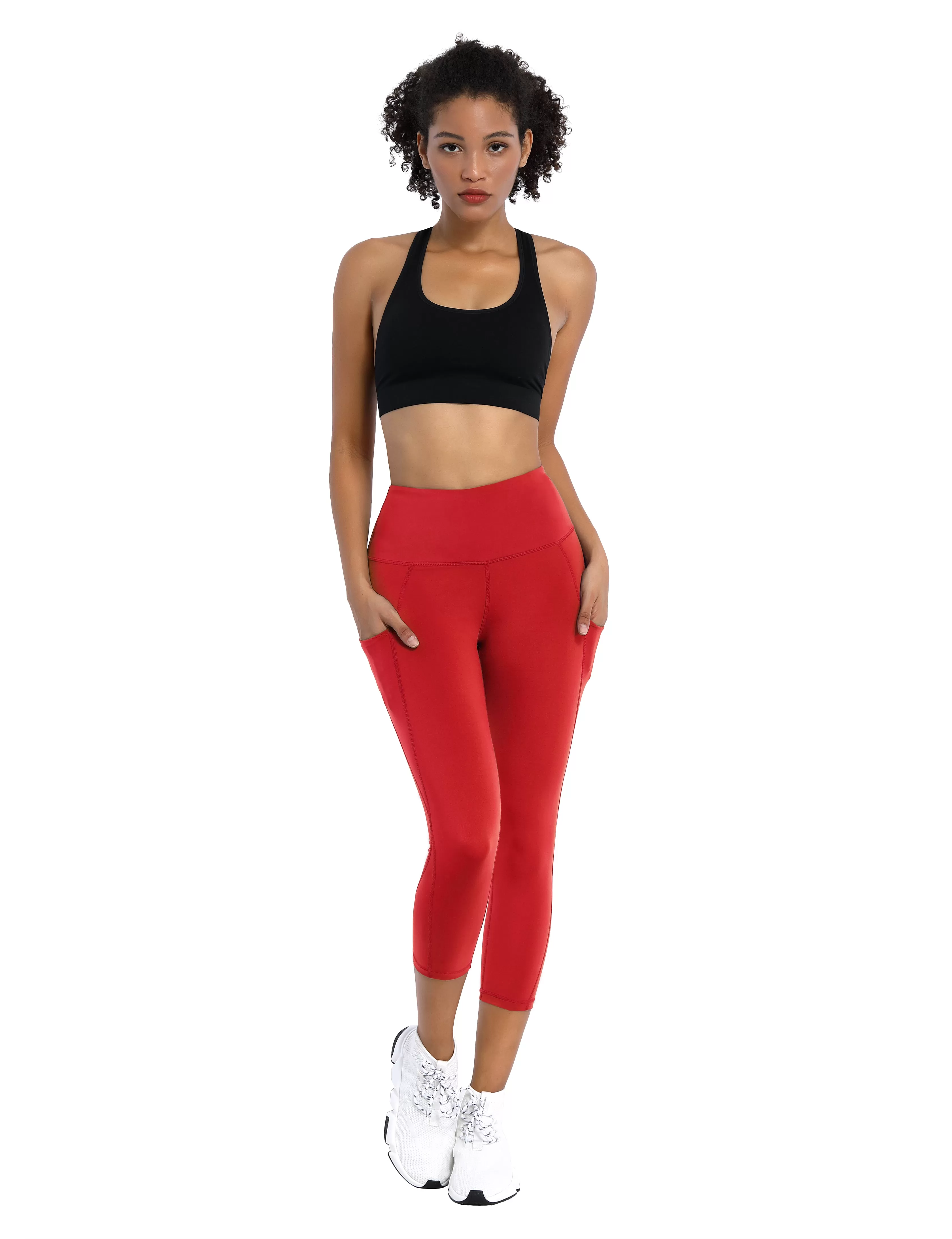 19" High Waist Side Pockets Capris scarlet