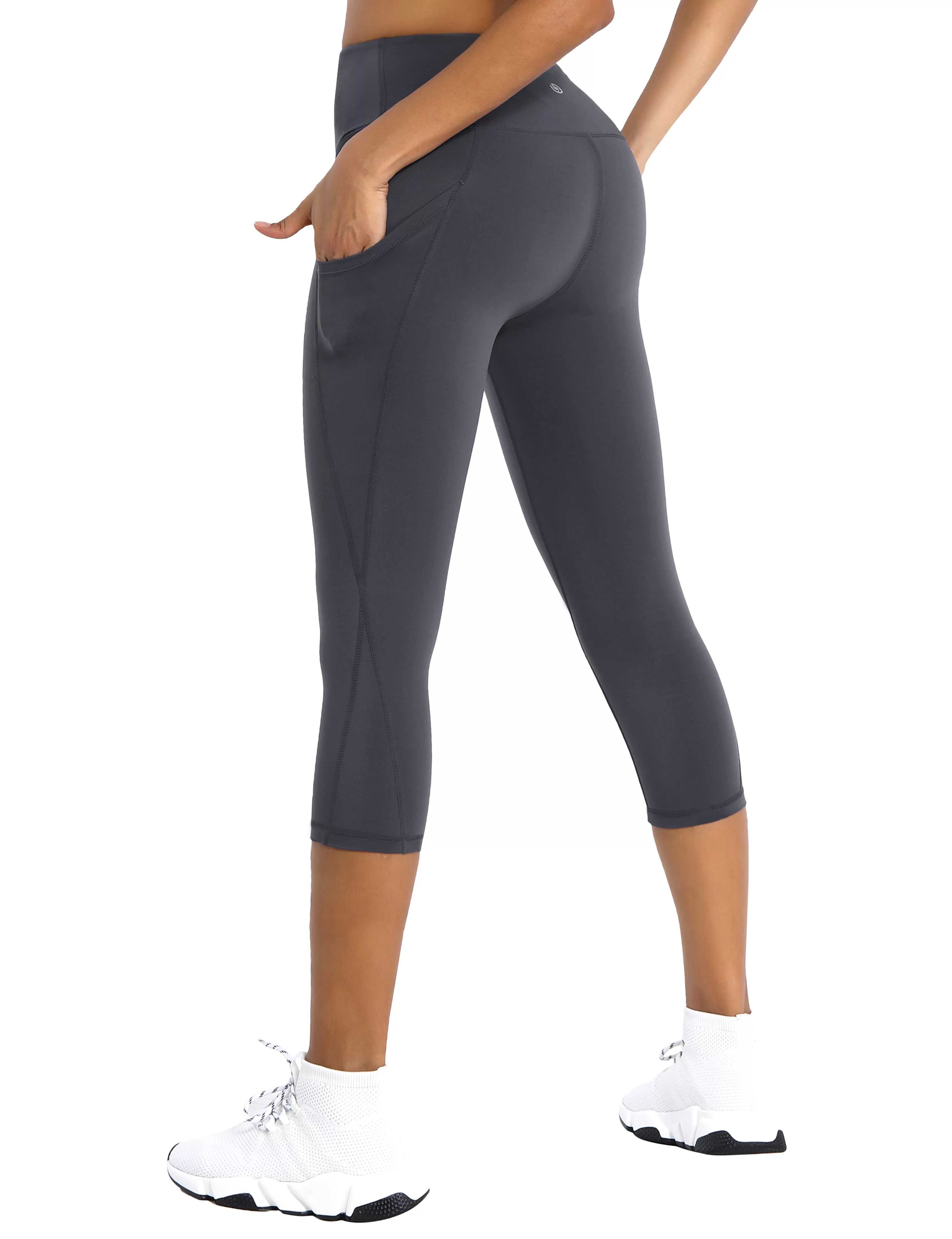 19" High Waist Side Pockets Capris shadowcharcoal