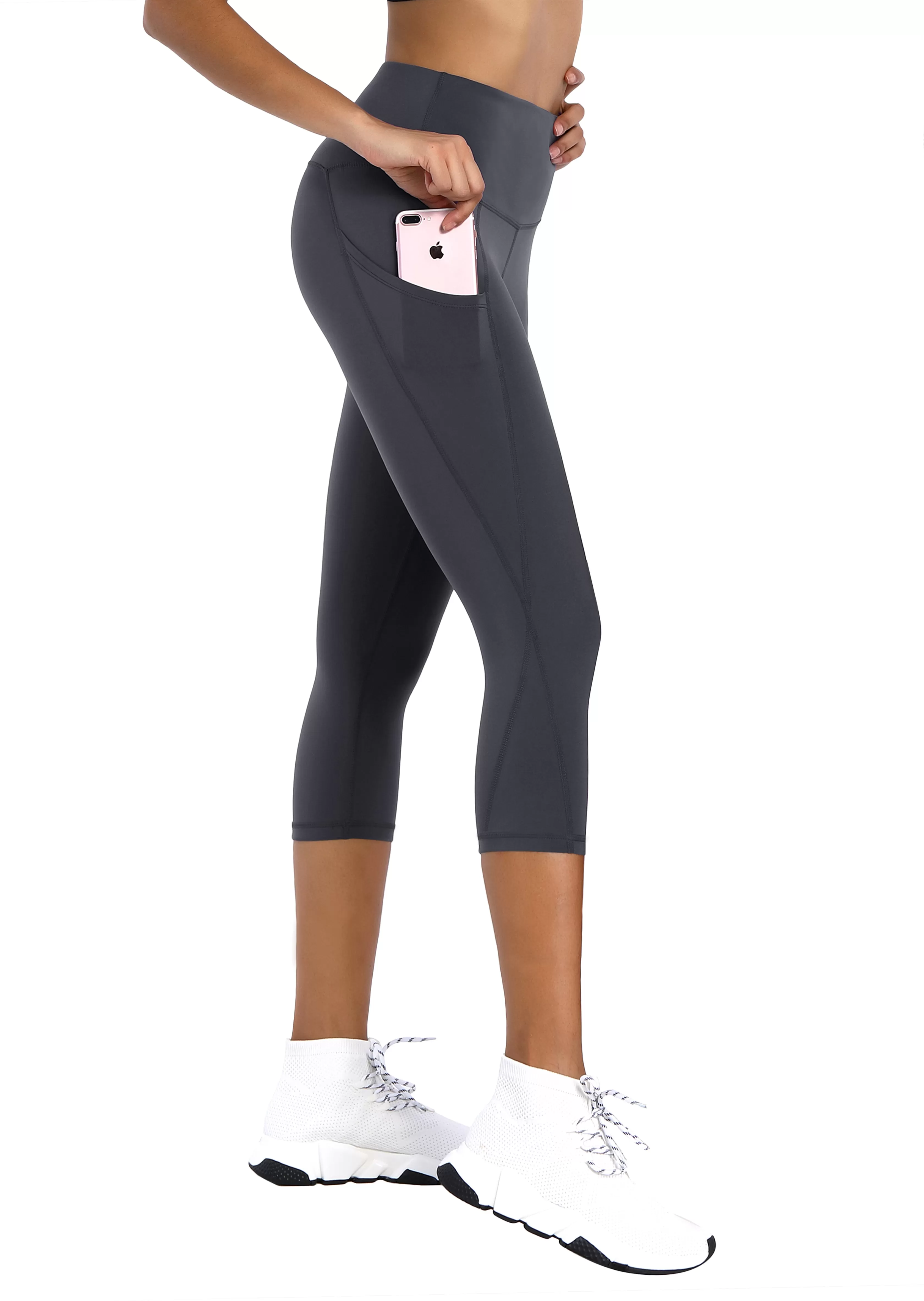 19" High Waist Side Pockets Capris shadowcharcoal