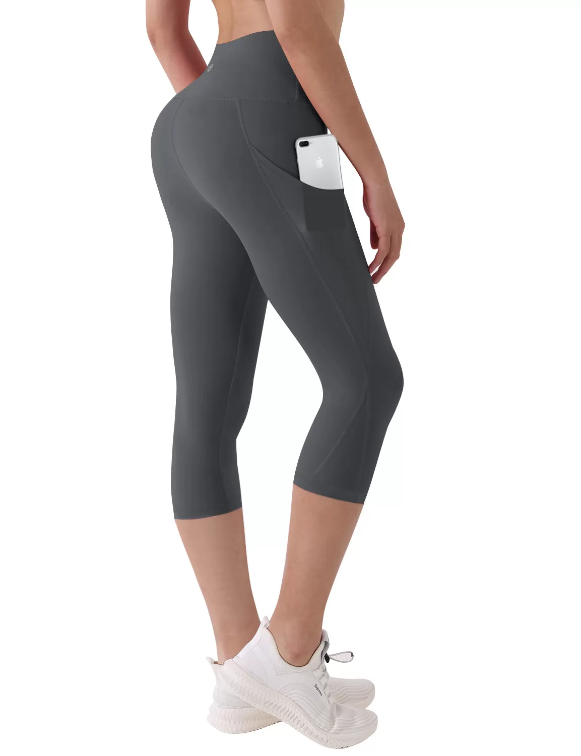 19" High Waist Side Pockets Capris shadowcharcoal