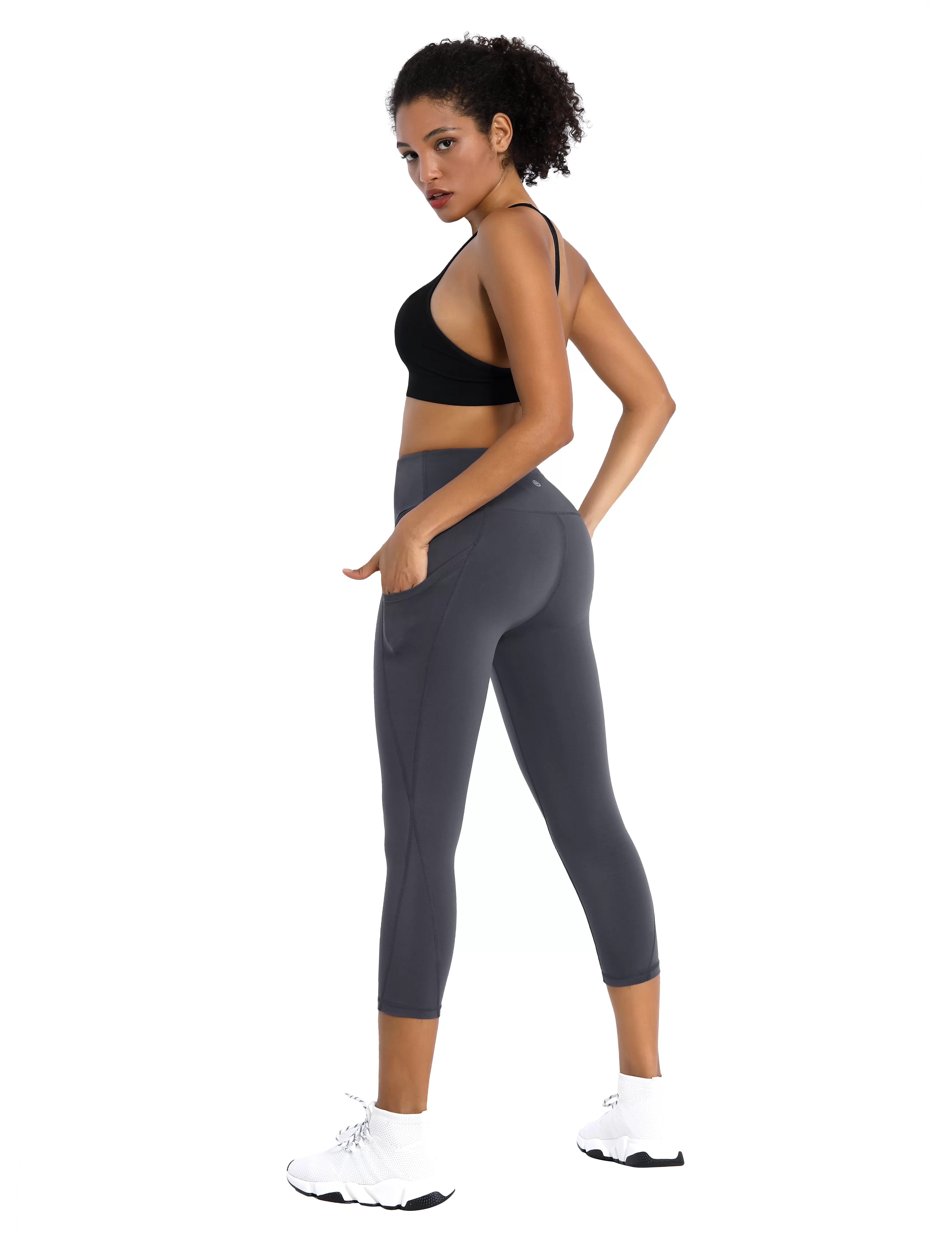 19" High Waist Side Pockets Capris shadowcharcoal