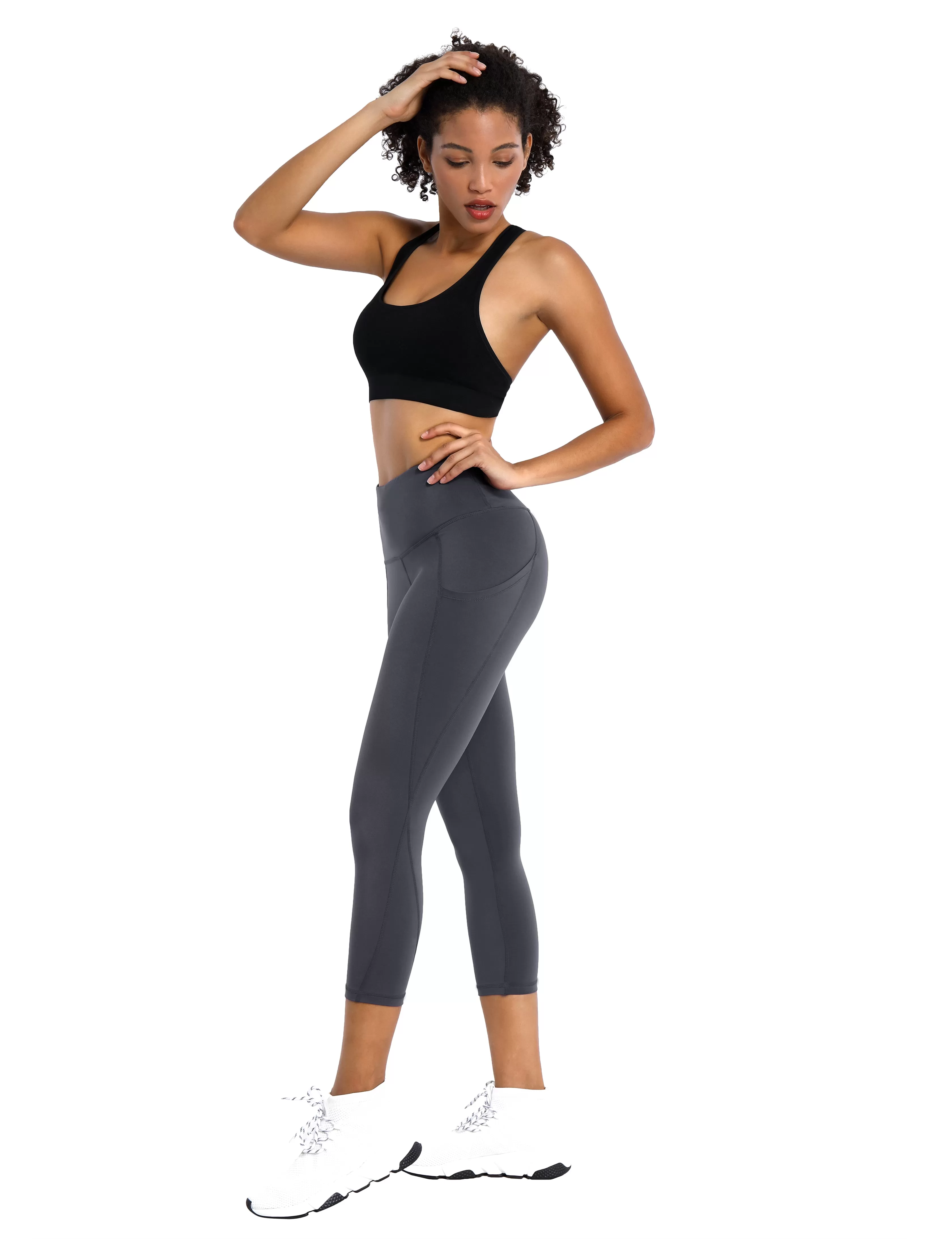 19" High Waist Side Pockets Capris shadowcharcoal