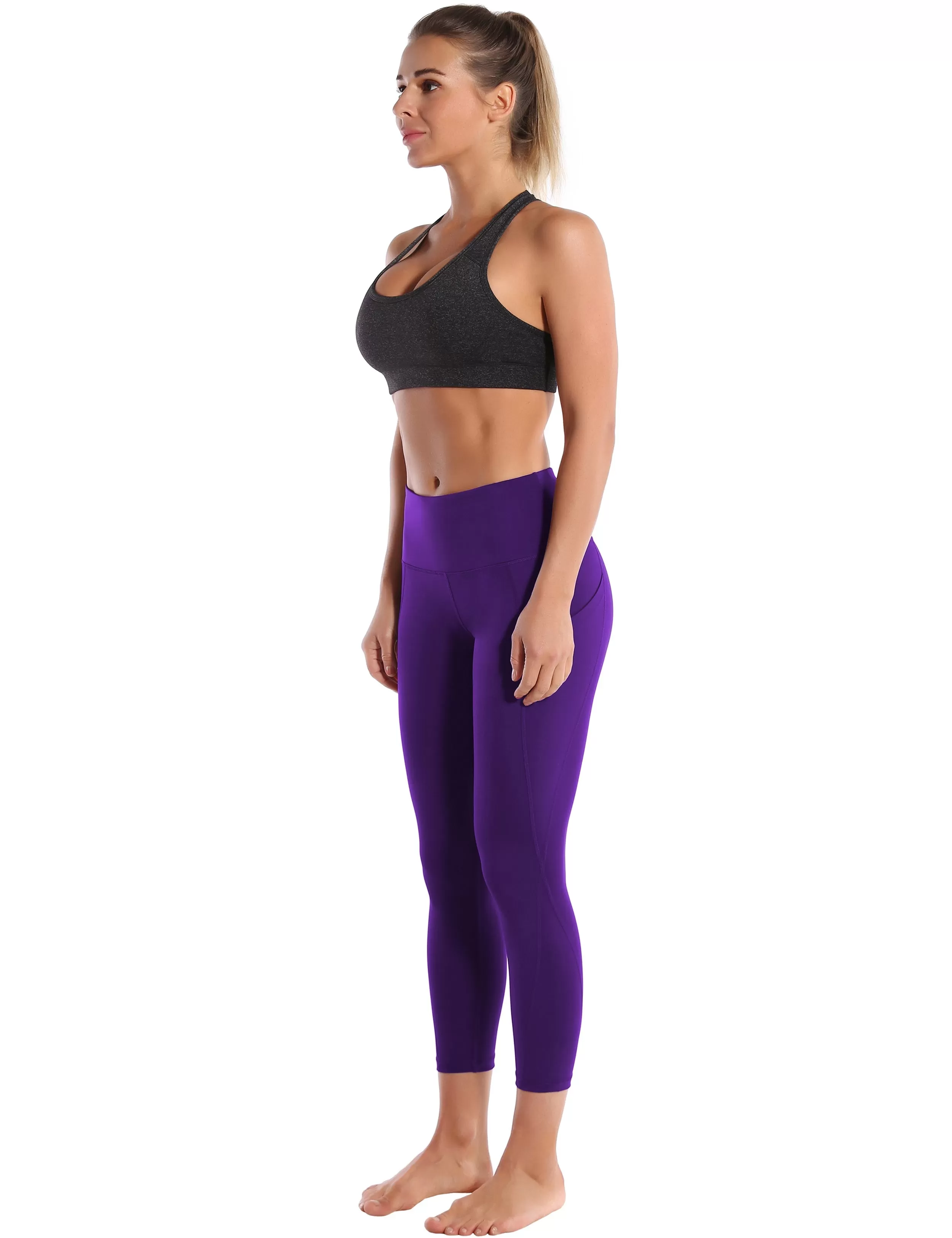 22 High Waist Side Pockets Capris eggplantpurple_yogastudio