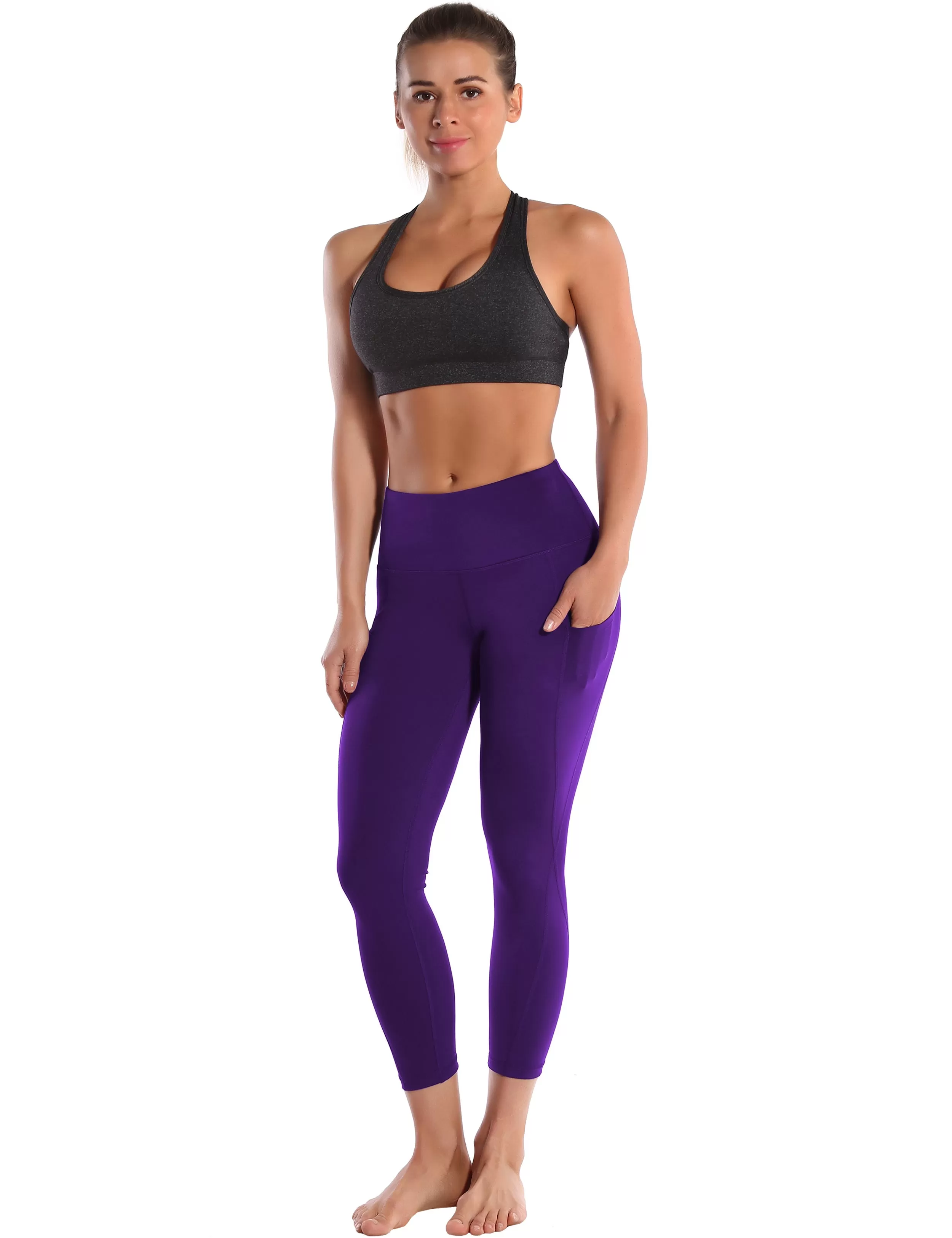 22 High Waist Side Pockets Capris eggplantpurple_yogastudio