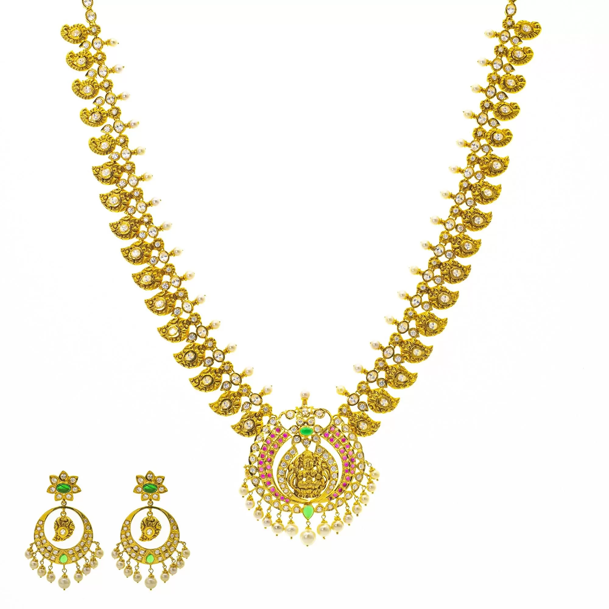 22K Gold & Gemstone Anjali Laxmi Set