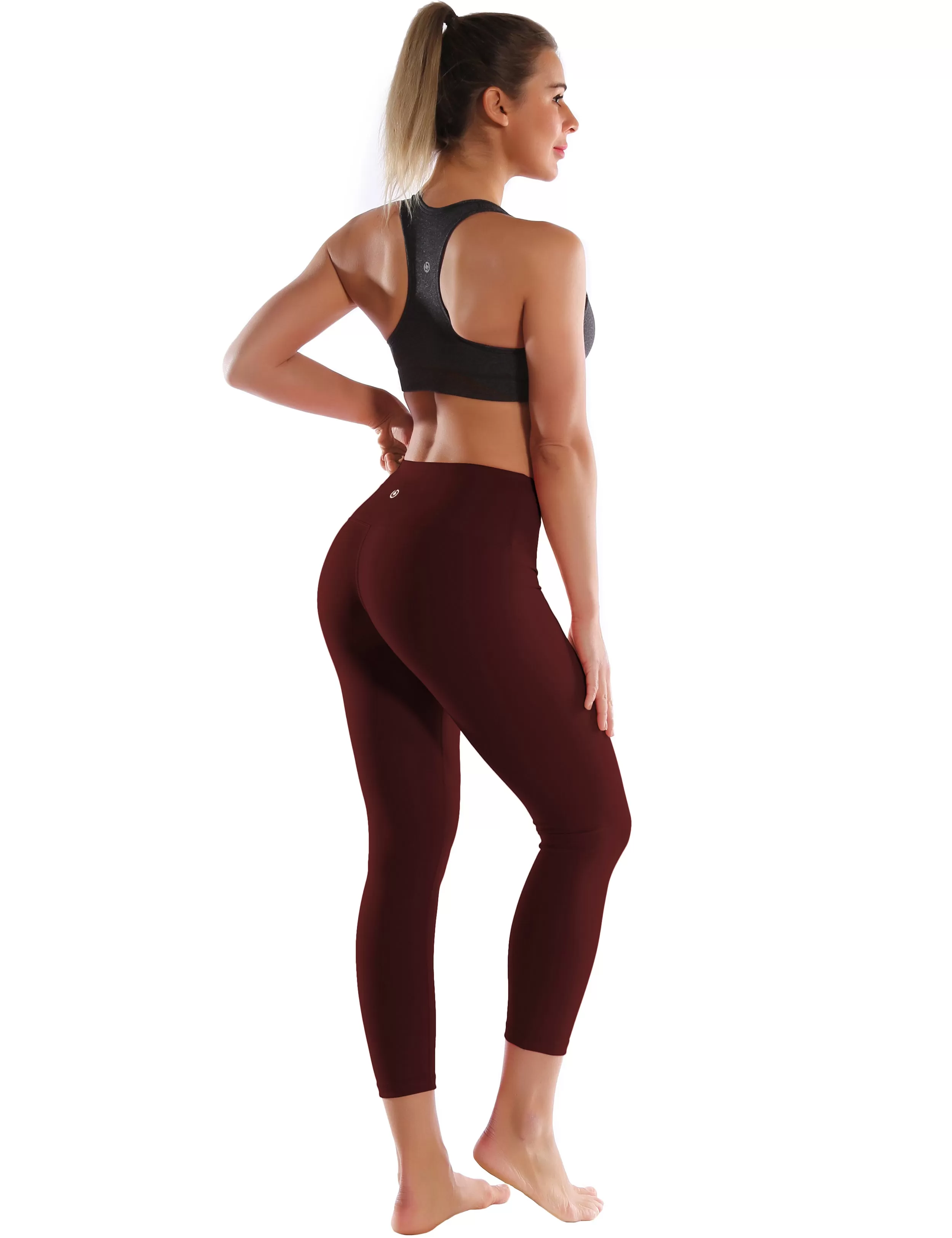 22" High Waist Crop Tight Capris mahoganymaroon