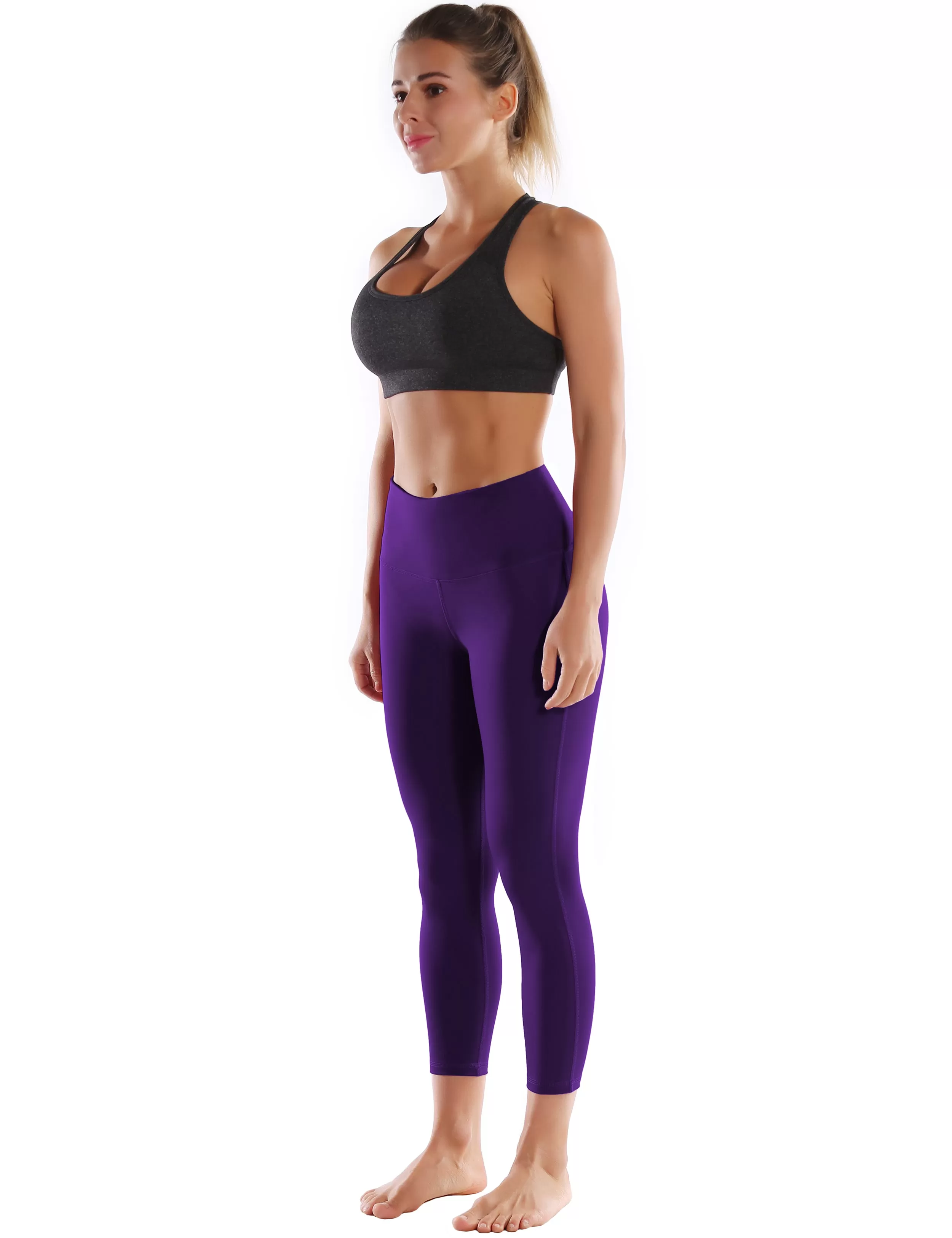 22" High Waist Side Line Capris eggplantpurple