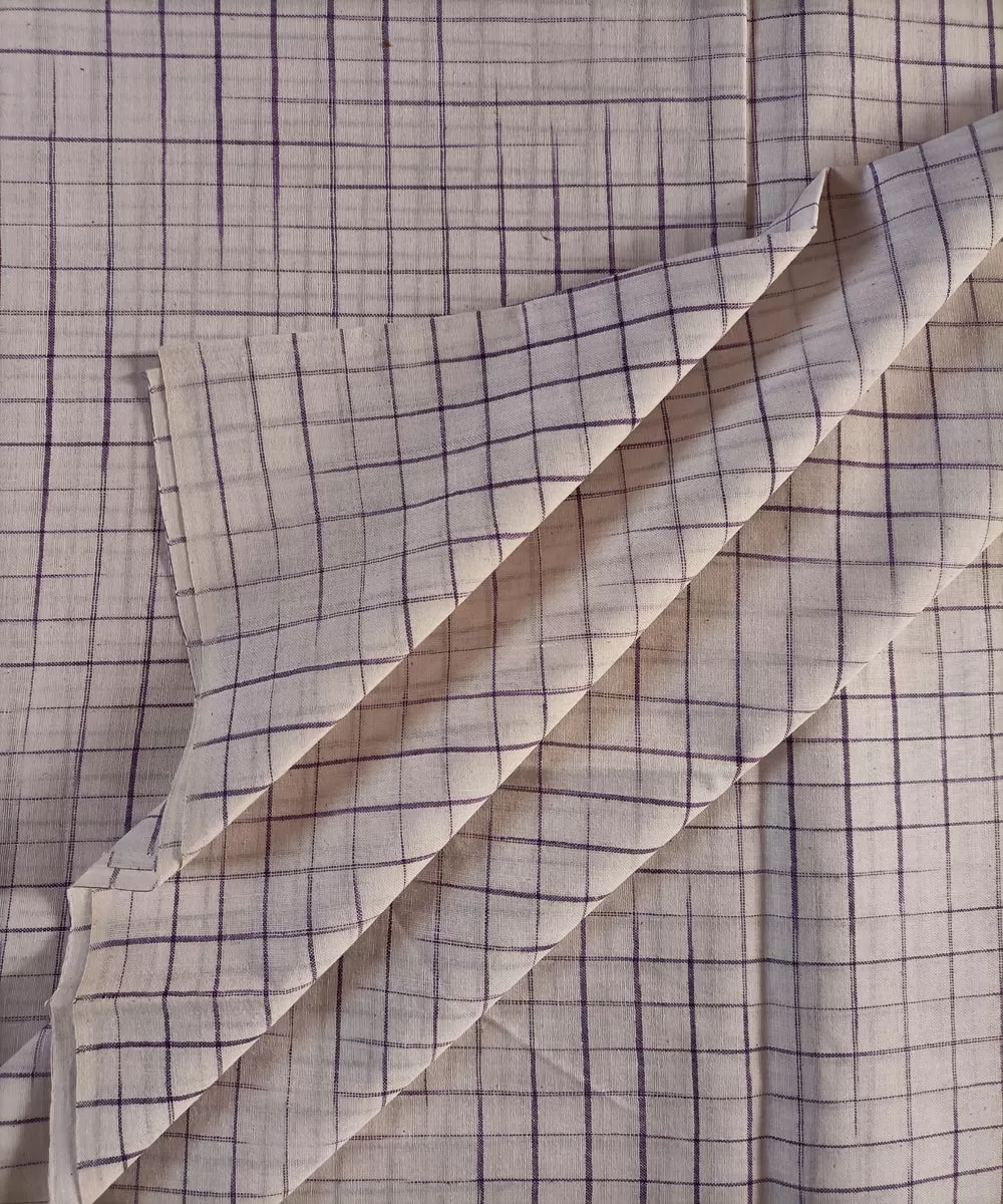 2.5m white purple checks handspun handloom cotton kurta material