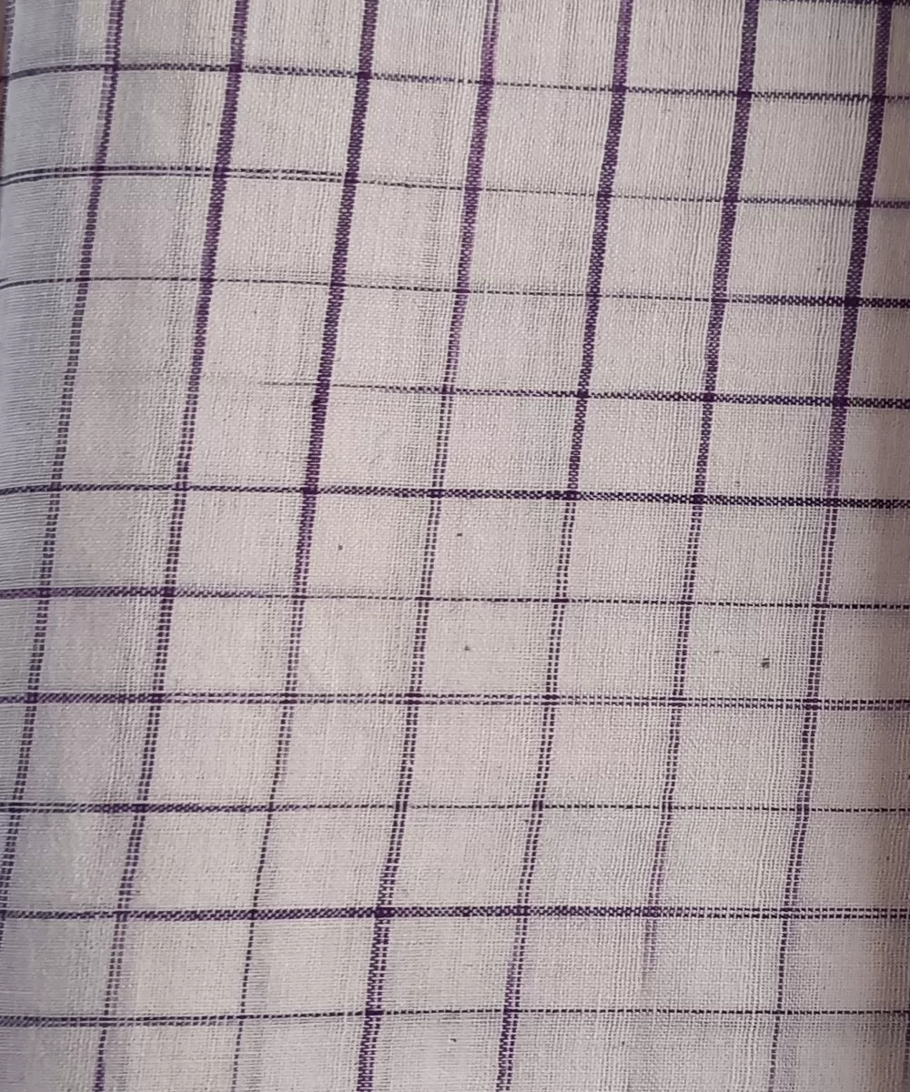 2.5m white purple checks handspun handloom cotton kurta material