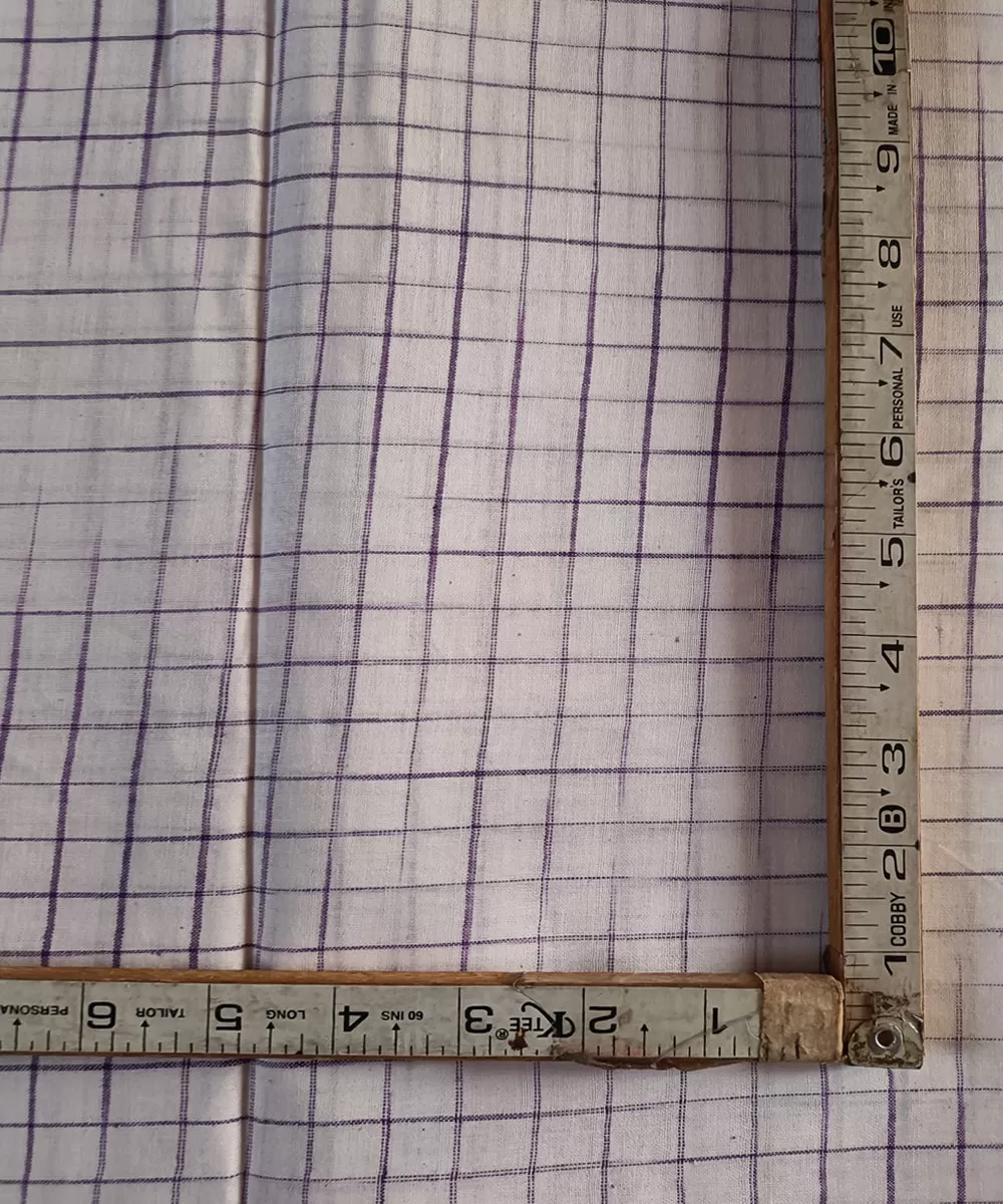 2.5m white purple checks handspun handloom cotton kurta material