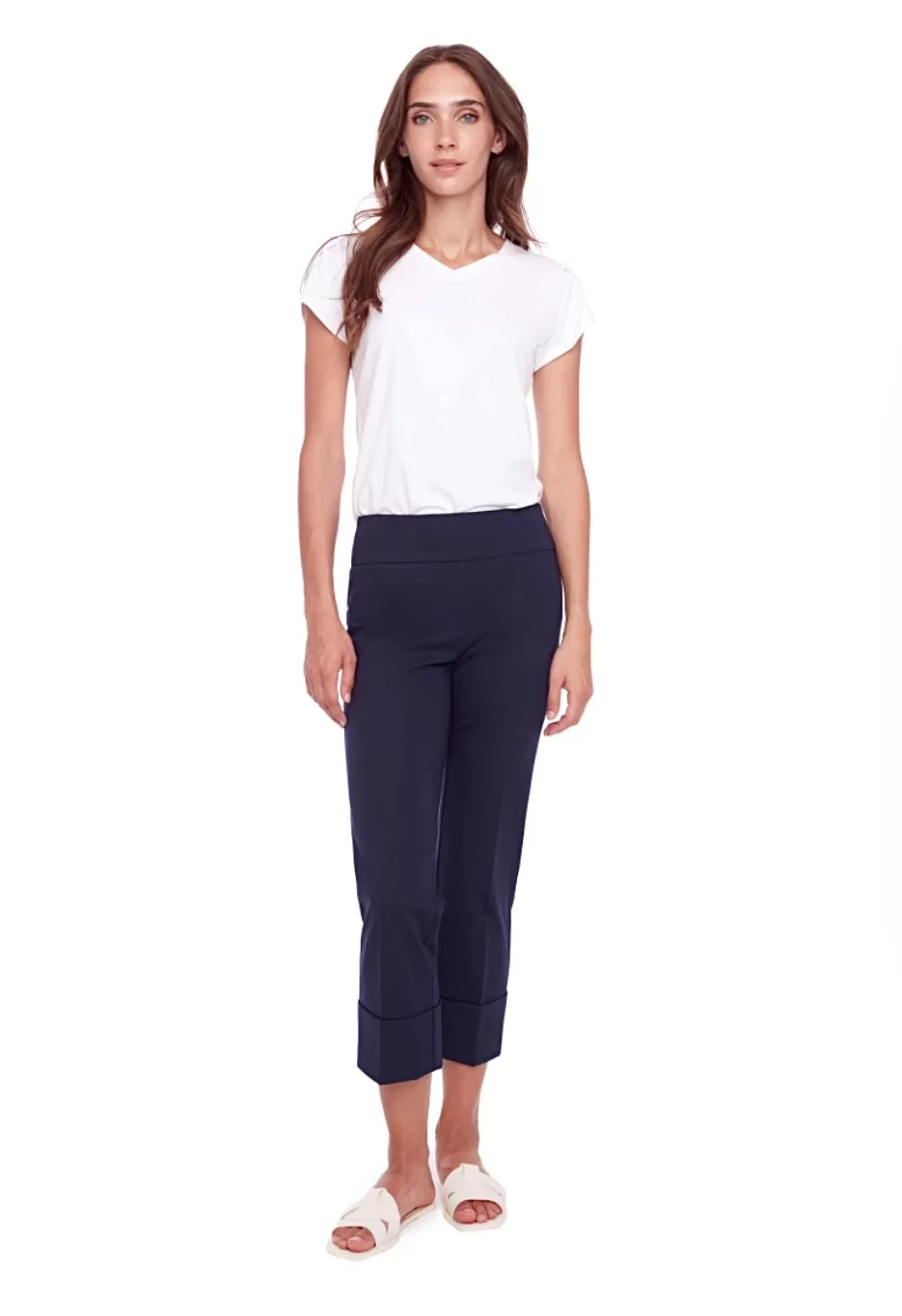 68015 Navy Cuffed Crop Pant