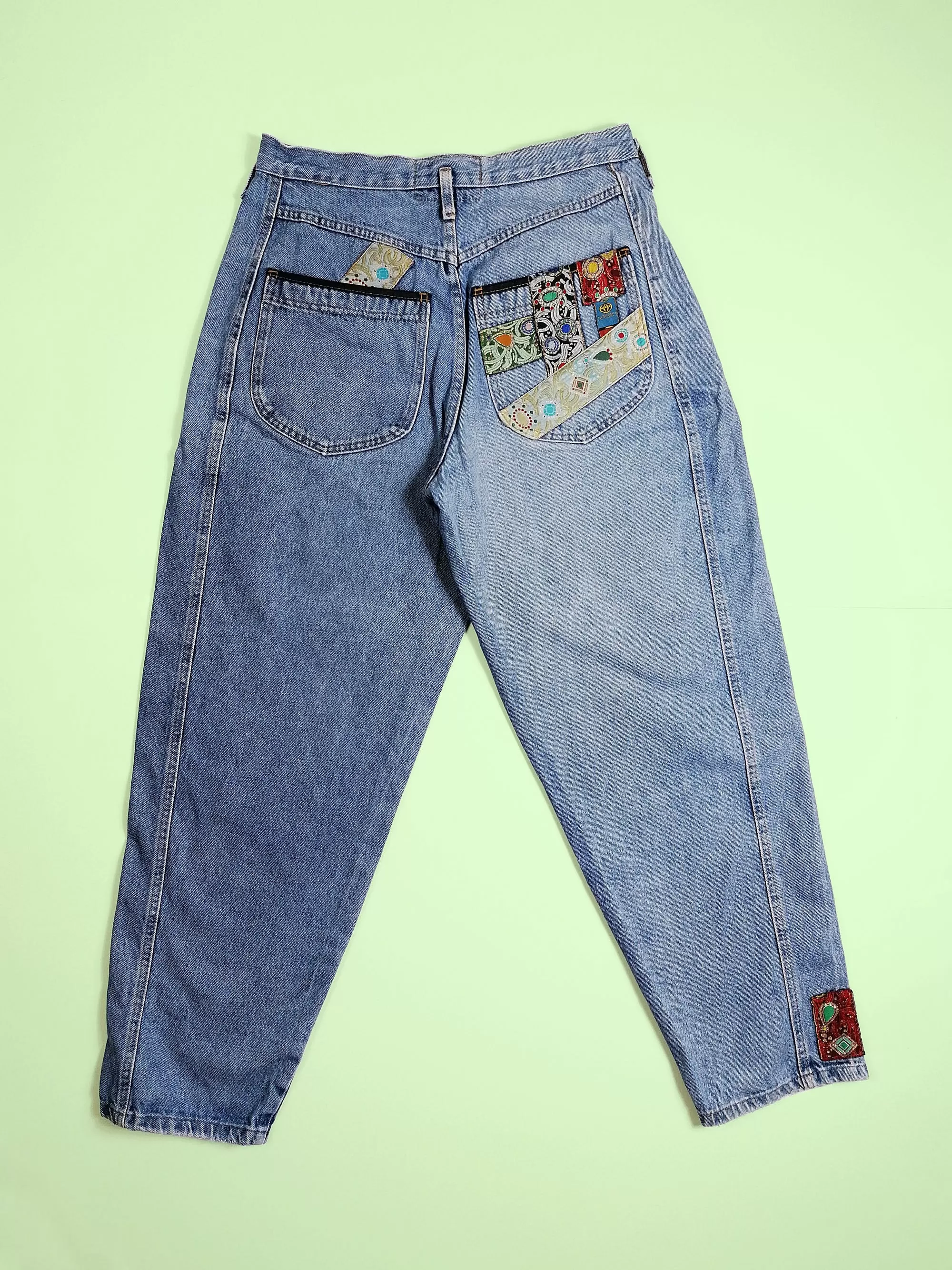 80's JACK & SONS High Waist Embroidery Patch Baggy Jeans - M-L (32)