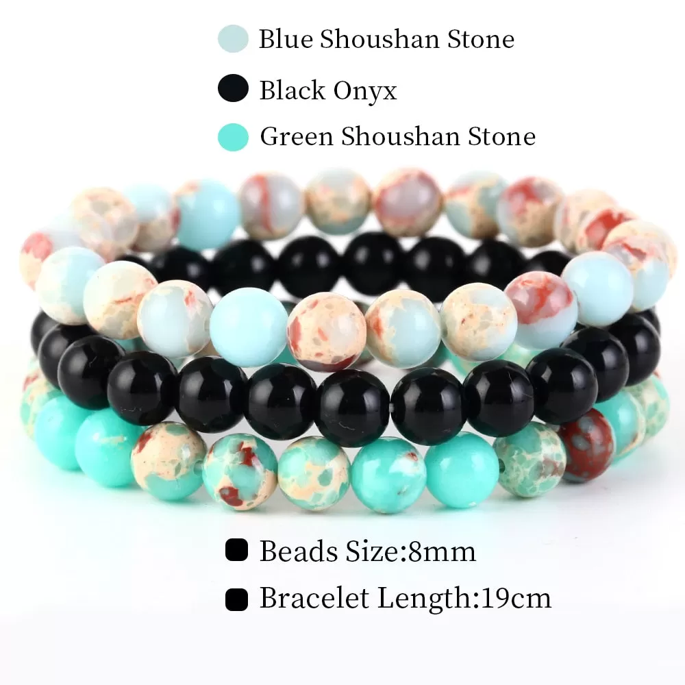 8mm 3Pcs/Set Natural Seven Chakra Stone Beads Bracelet