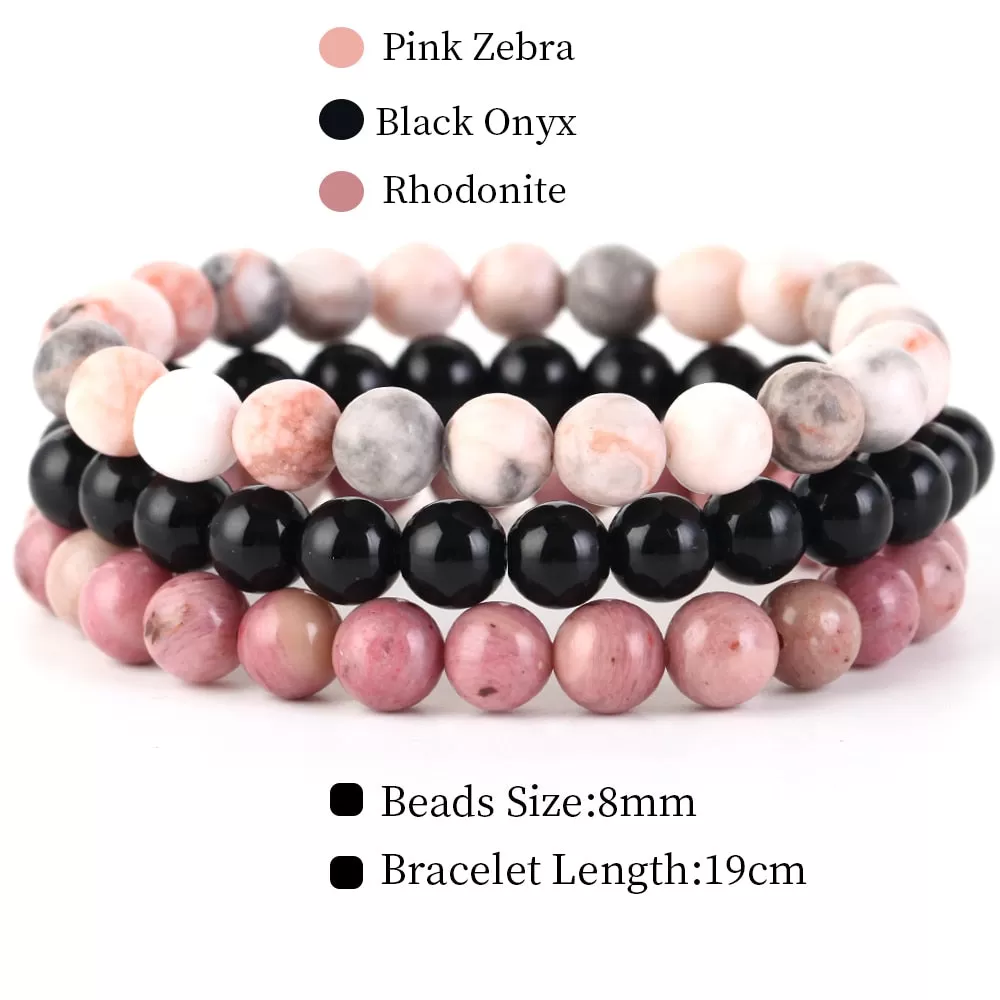 8mm 3Pcs/Set Natural Seven Chakra Stone Beads Bracelet