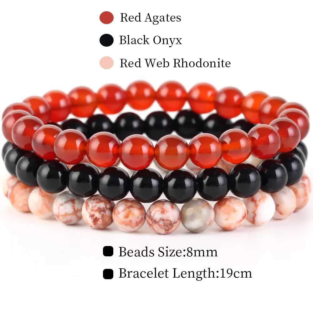 8mm 3Pcs/Set Natural Seven Chakra Stone Beads Bracelet