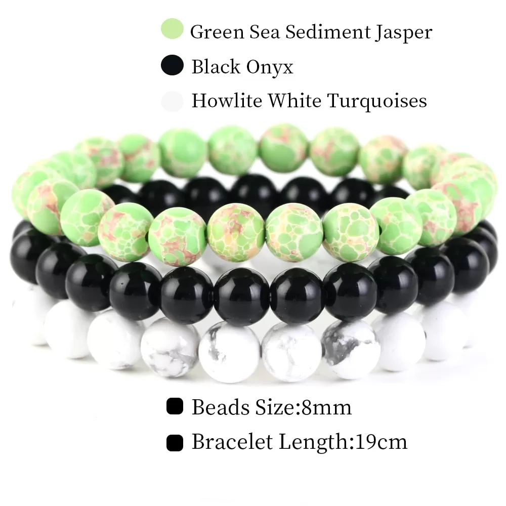 8mm 3Pcs/Set Natural Seven Chakra Stone Beads Bracelet