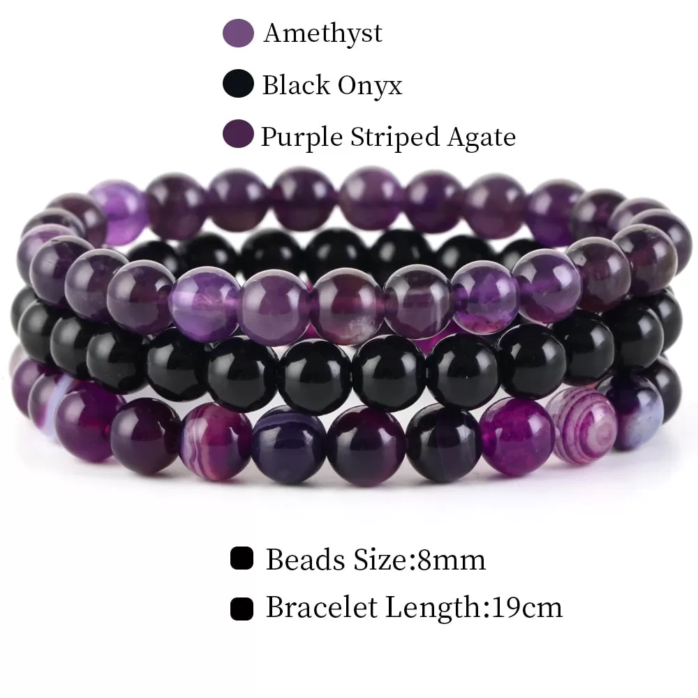 8mm 3Pcs/Set Natural Seven Chakra Stone Beads Bracelet