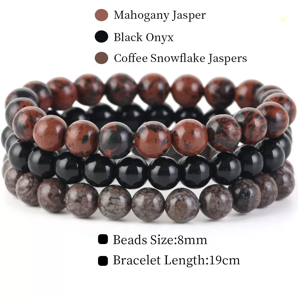 8mm 3Pcs/Set Natural Seven Chakra Stone Beads Bracelet