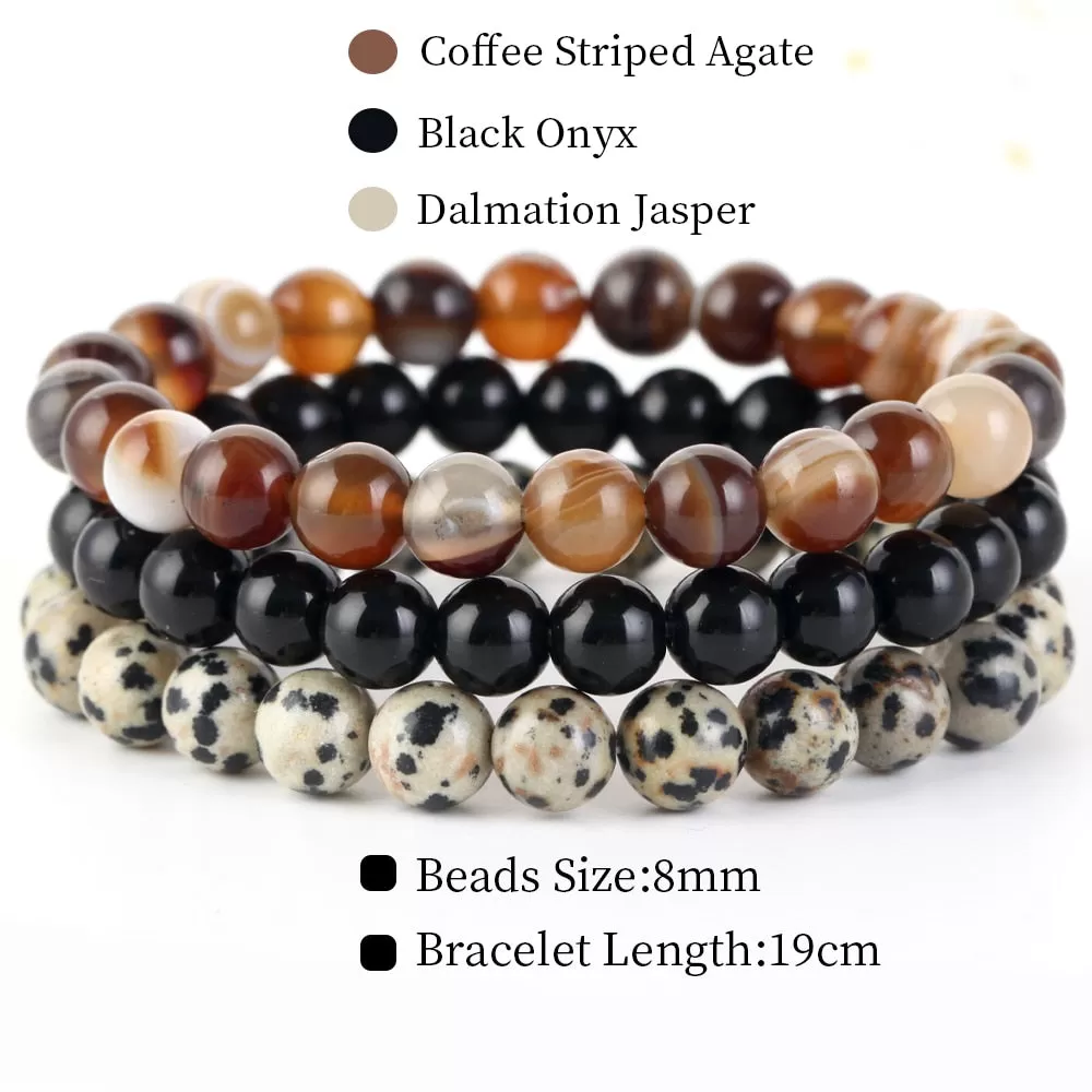 8mm 3Pcs/Set Natural Seven Chakra Stone Beads Bracelet