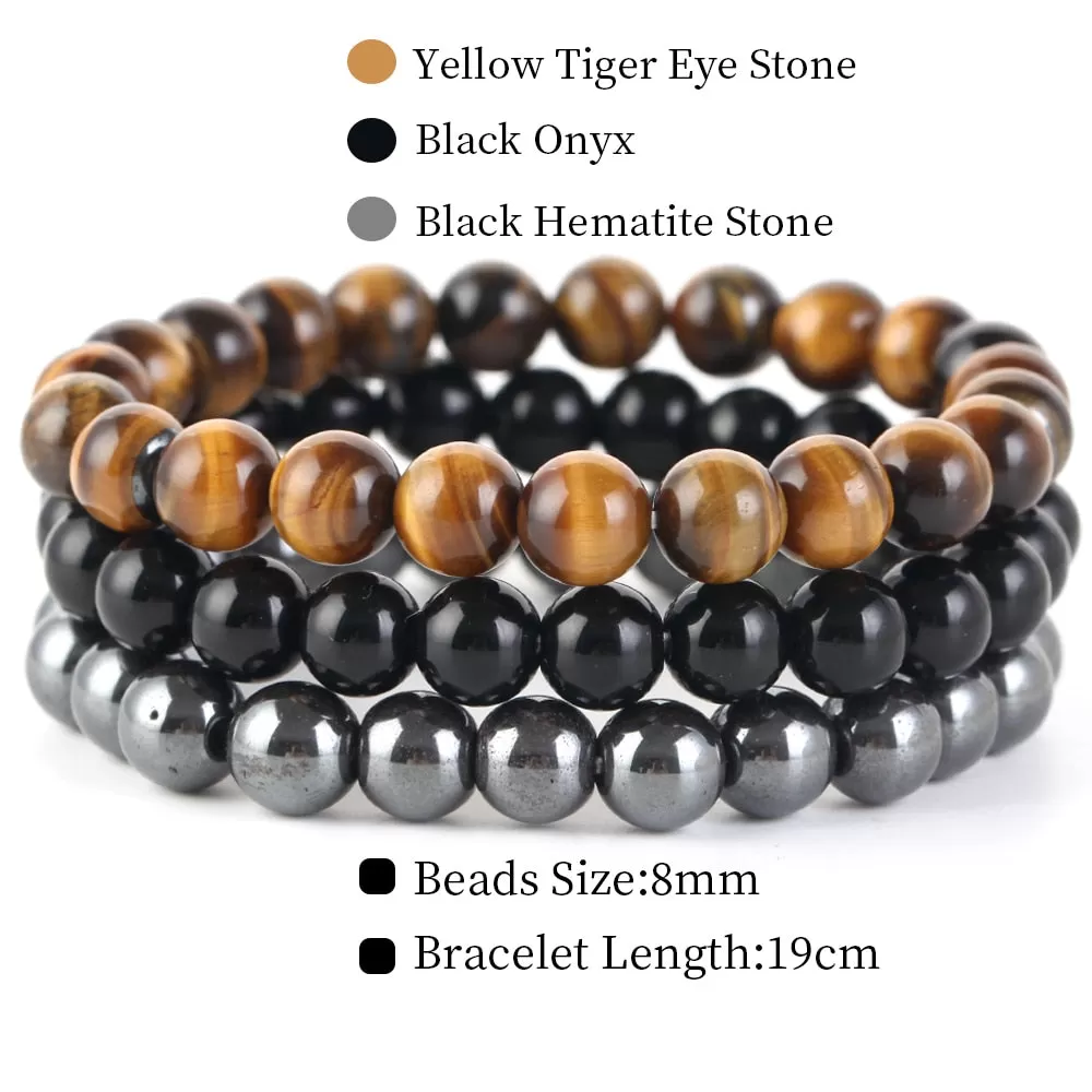 8mm 3Pcs/Set Natural Seven Chakra Stone Beads Bracelet