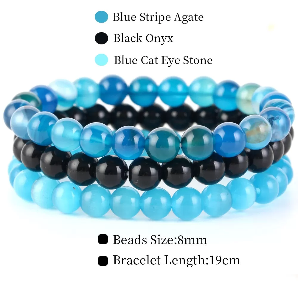 8mm 3Pcs/Set Natural Seven Chakra Stone Beads Bracelet