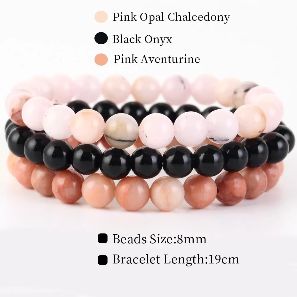 8mm 3Pcs/Set Natural Seven Chakra Stone Beads Bracelet