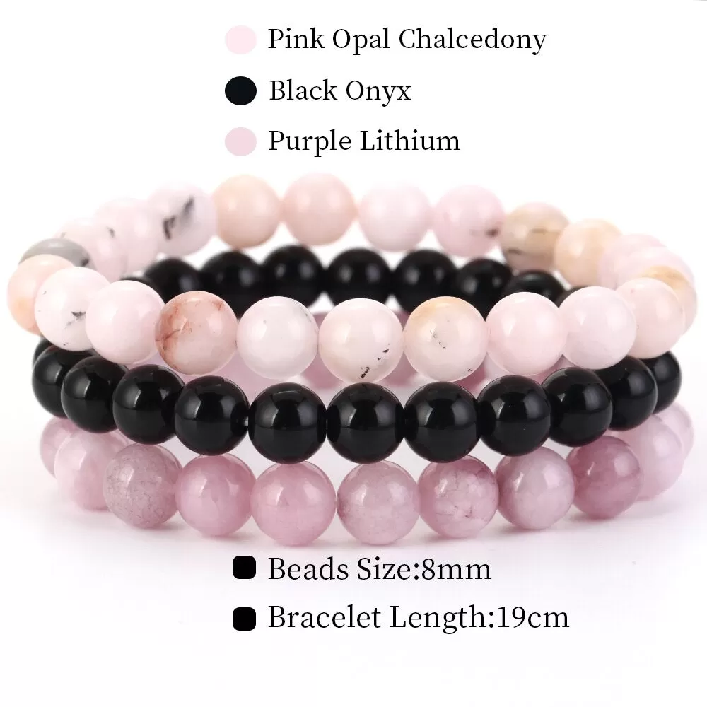 8mm 3Pcs/Set Natural Seven Chakra Stone Beads Bracelet