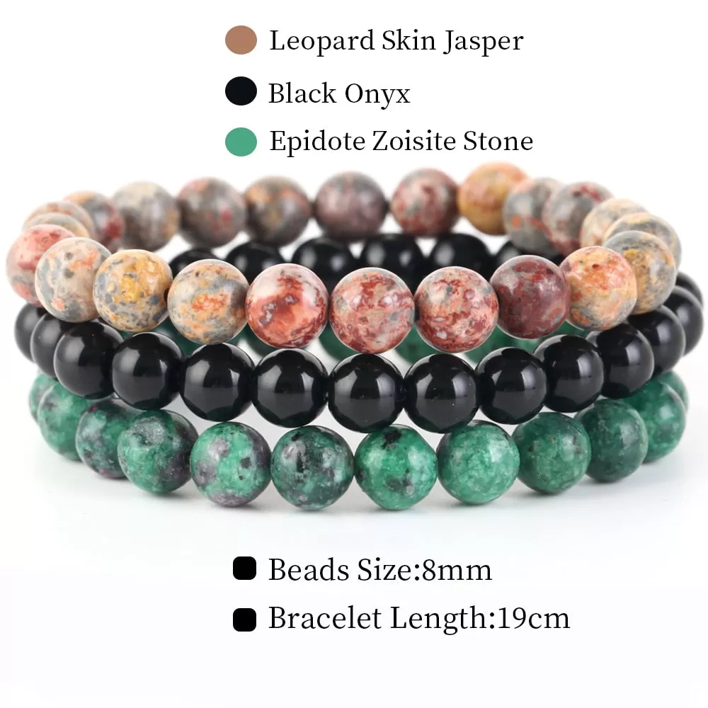 8mm 3Pcs/Set Natural Seven Chakra Stone Beads Bracelet