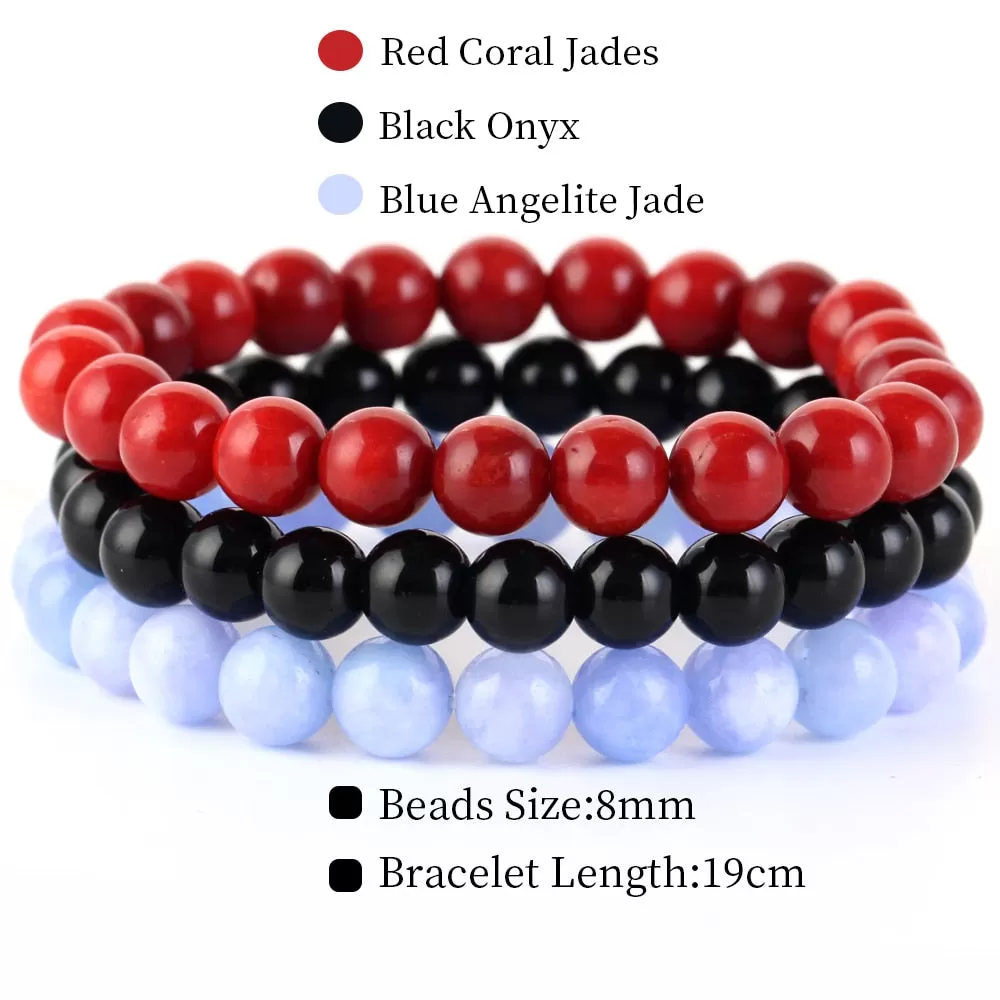 8mm 3Pcs/Set Natural Seven Chakra Stone Beads Bracelet