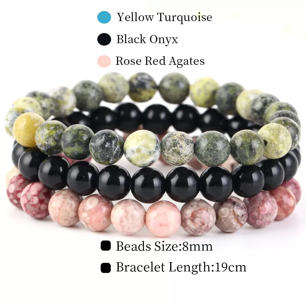 8mm 3Pcs/Set Natural Seven Chakra Stone Beads Bracelet