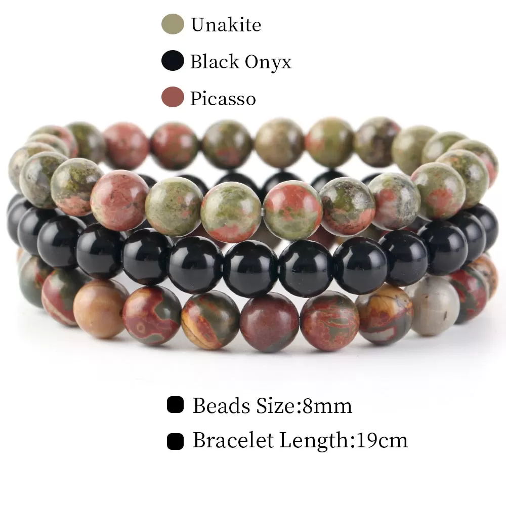 8mm 3Pcs/Set Natural Seven Chakra Stone Beads Bracelet