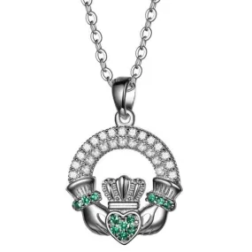 925 Sterling Silver Emerald Claddagh Pendant Necklace