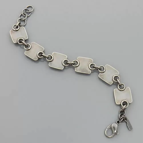 Adjustable Oxidized Sterling Silver Square Bubble Link Bracelet