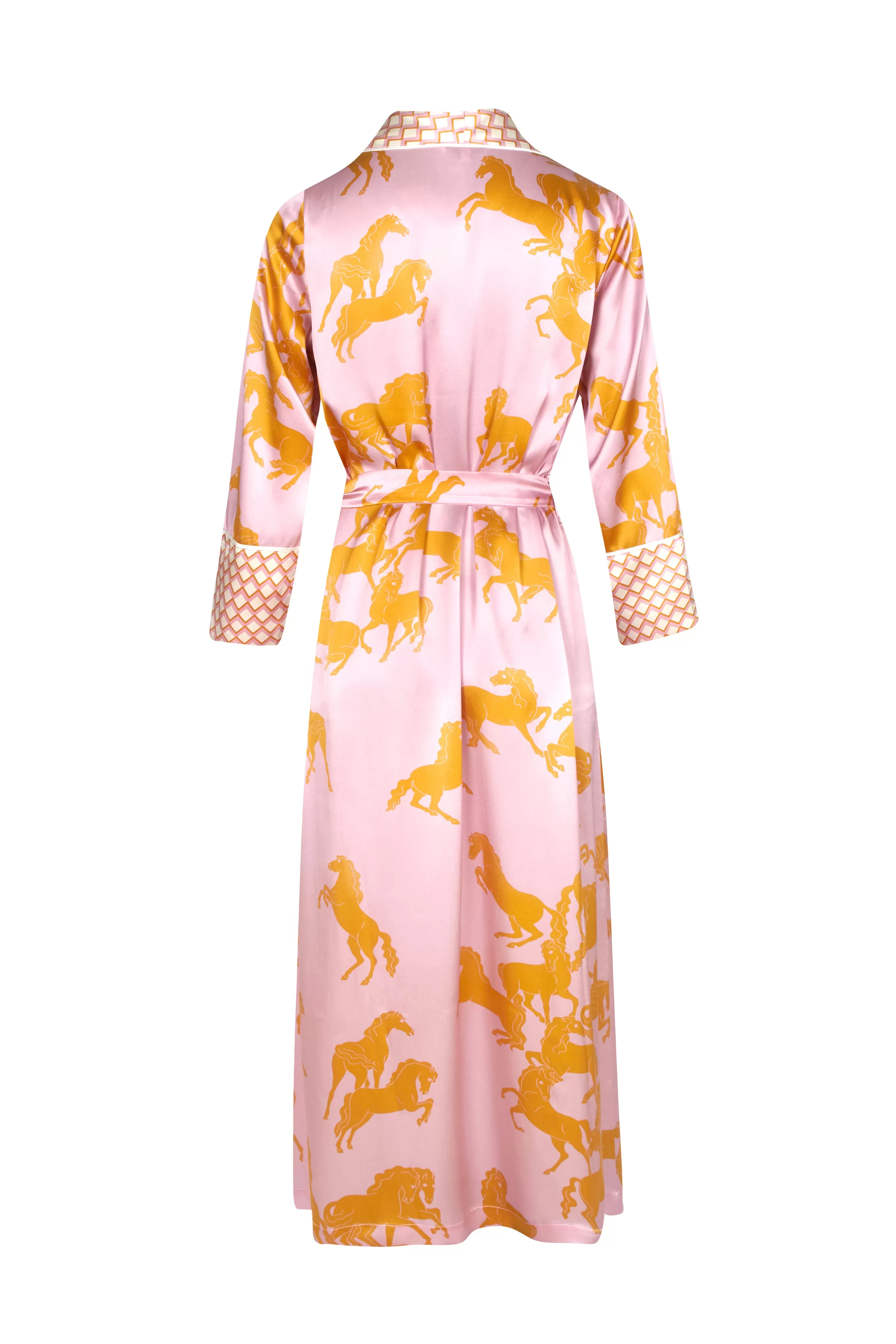 Ainsley Long Silk Robe - Camargue Pink Horse Print