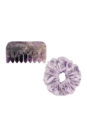 ALLEGRA COMB AND HARLOW EMBELLISHED OVERSIZED SILK SCRUNCHIE SET